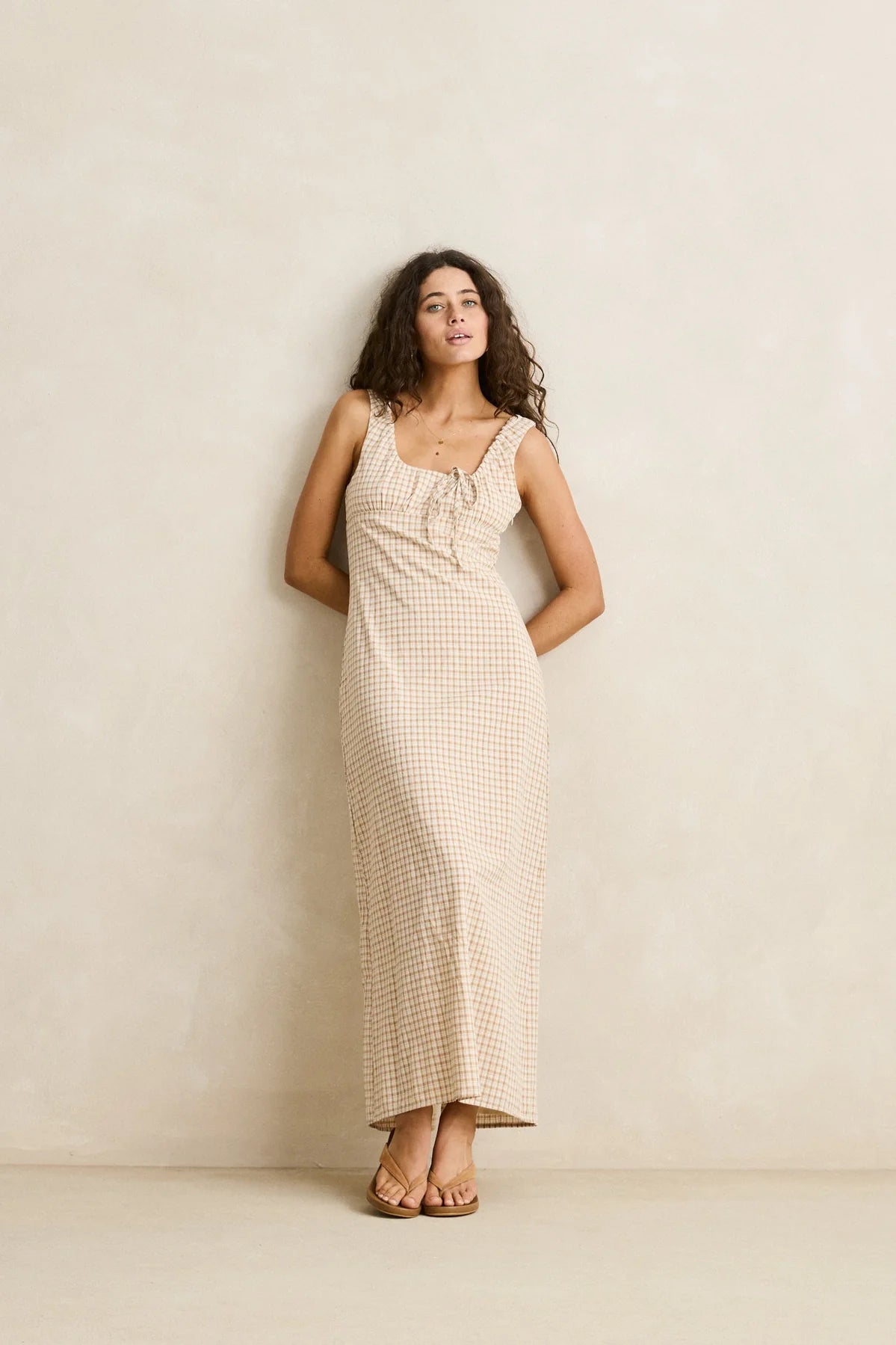 London Check Maxi Dress - Natural
