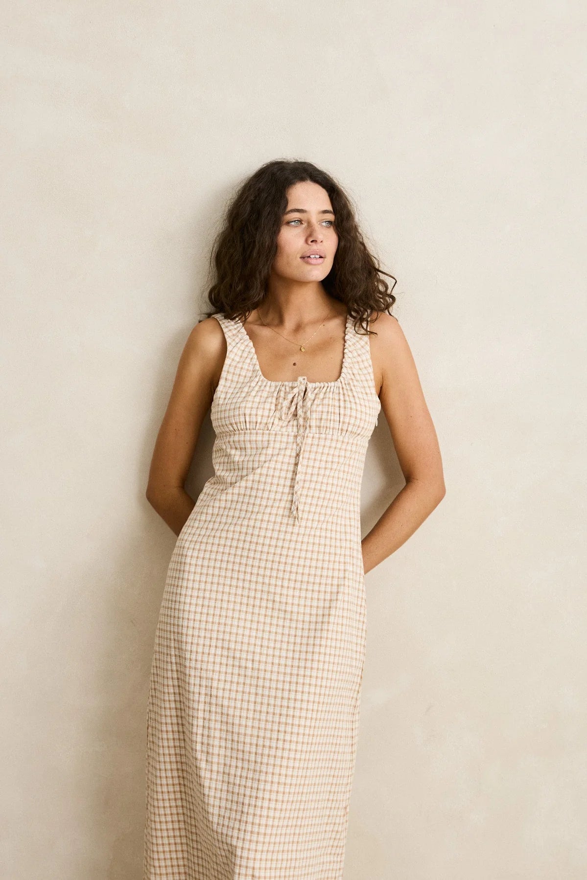 London Check Maxi Dress - Natural