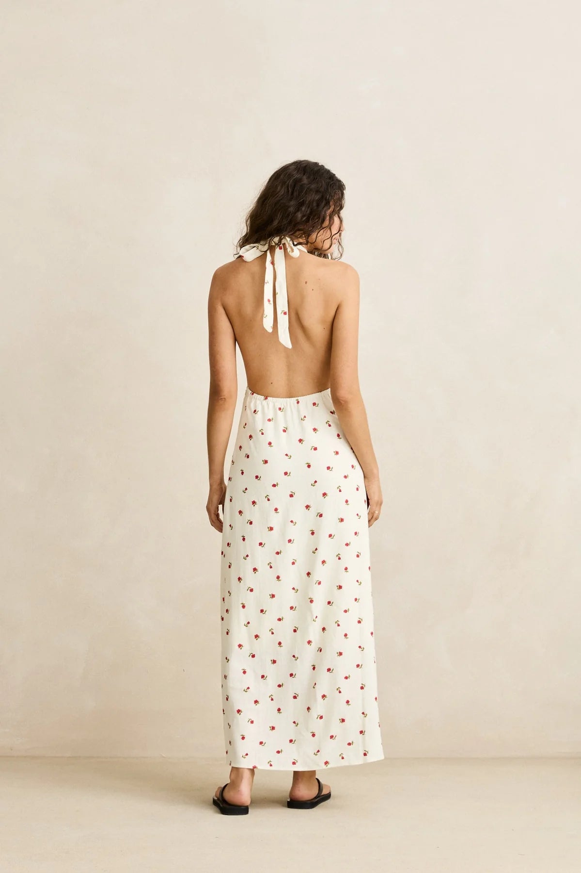 Mila Floral Halter Neck Maxi Dress - Cream