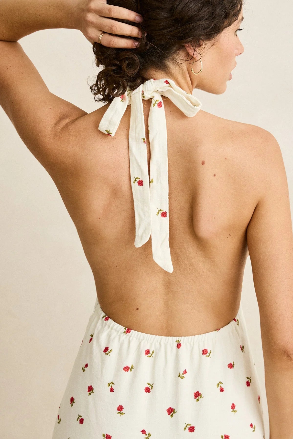 Mila Floral Halter Neck Maxi Dress - Cream
