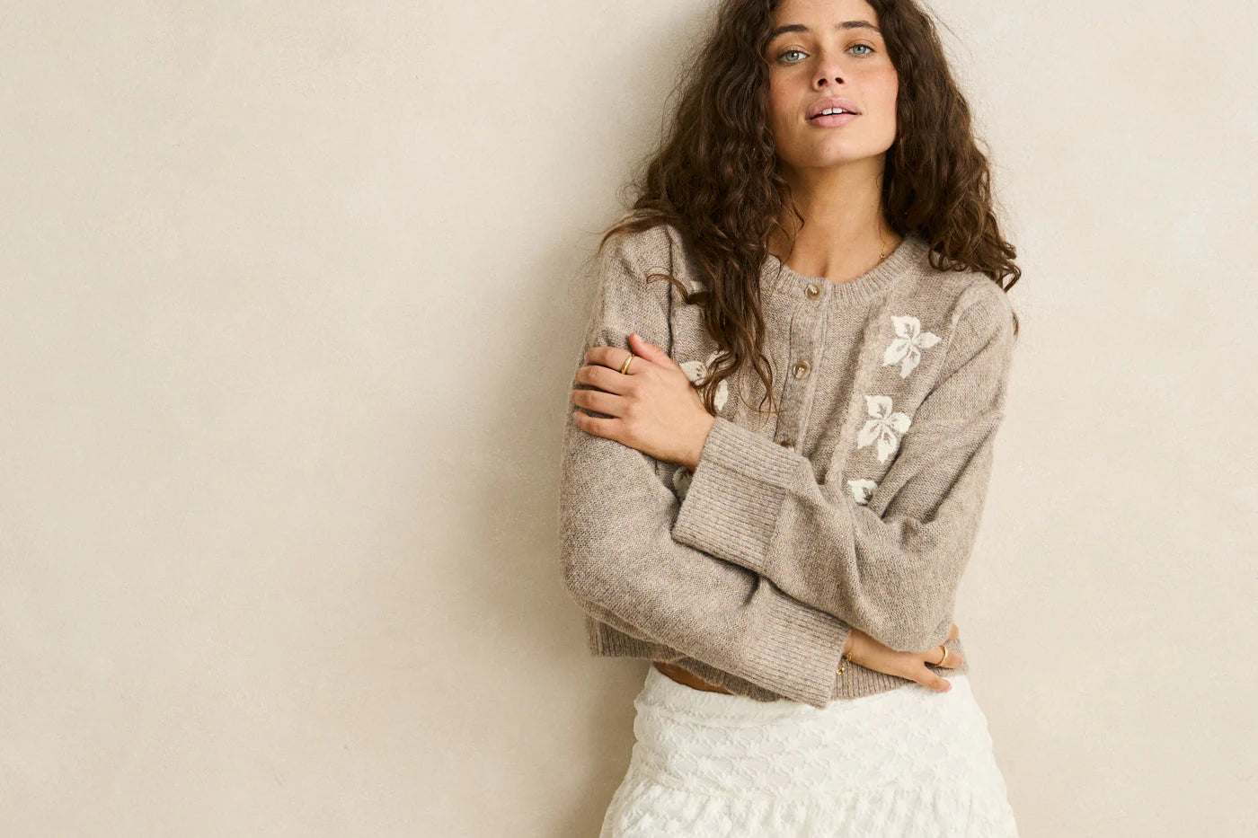 Blanca Floral Crop Cardigan - Natural