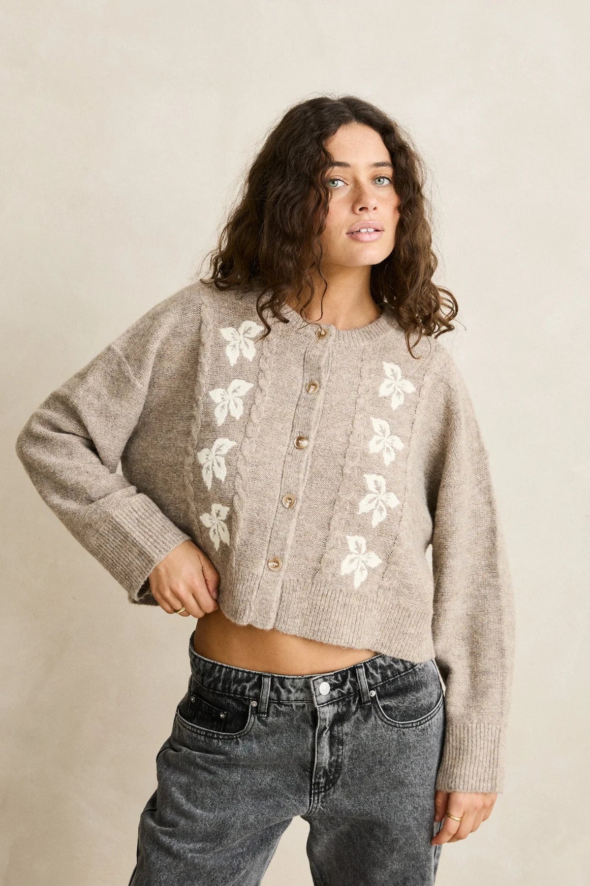 Blanca Floral Crop Cardigan - Natural