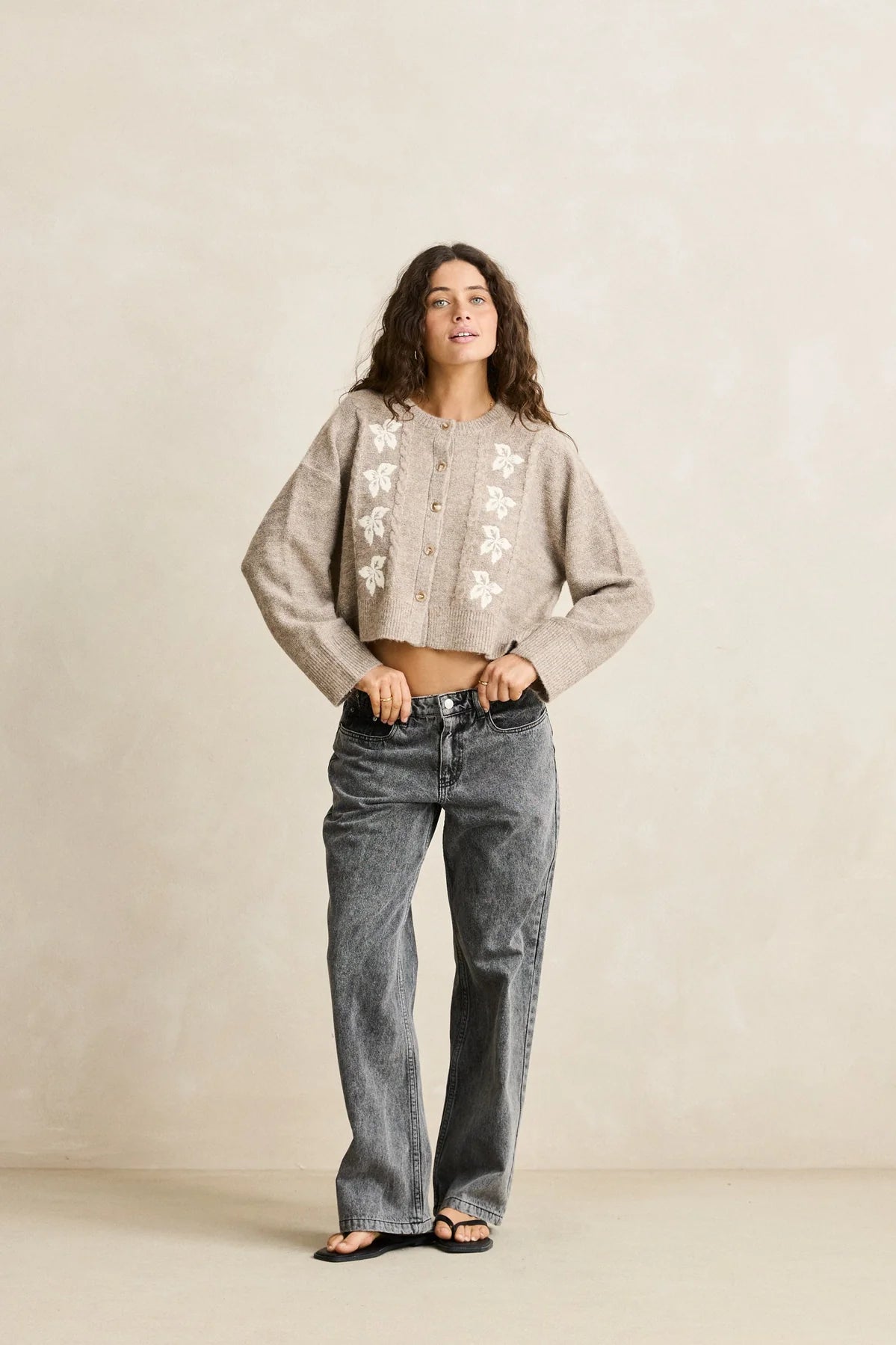 Blanca Floral Crop Cardigan - Natural