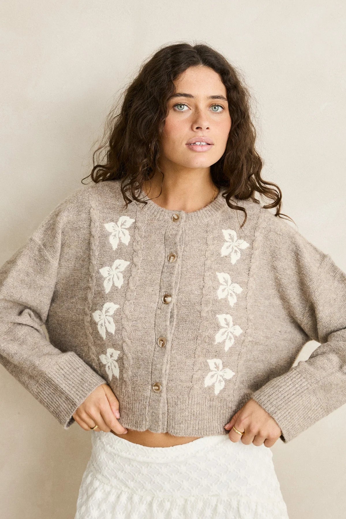 Blanca Floral Crop Cardigan - Natural