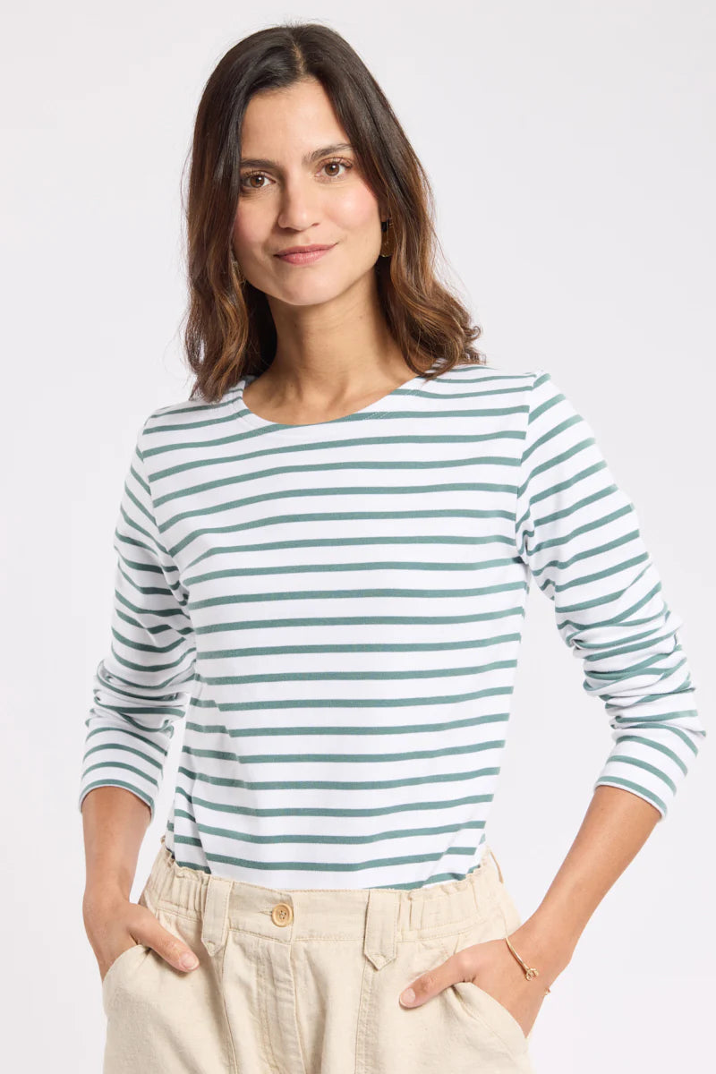 “Lesconil” Striped Shirt - Thick Cotton - Blanc/Silver Pine