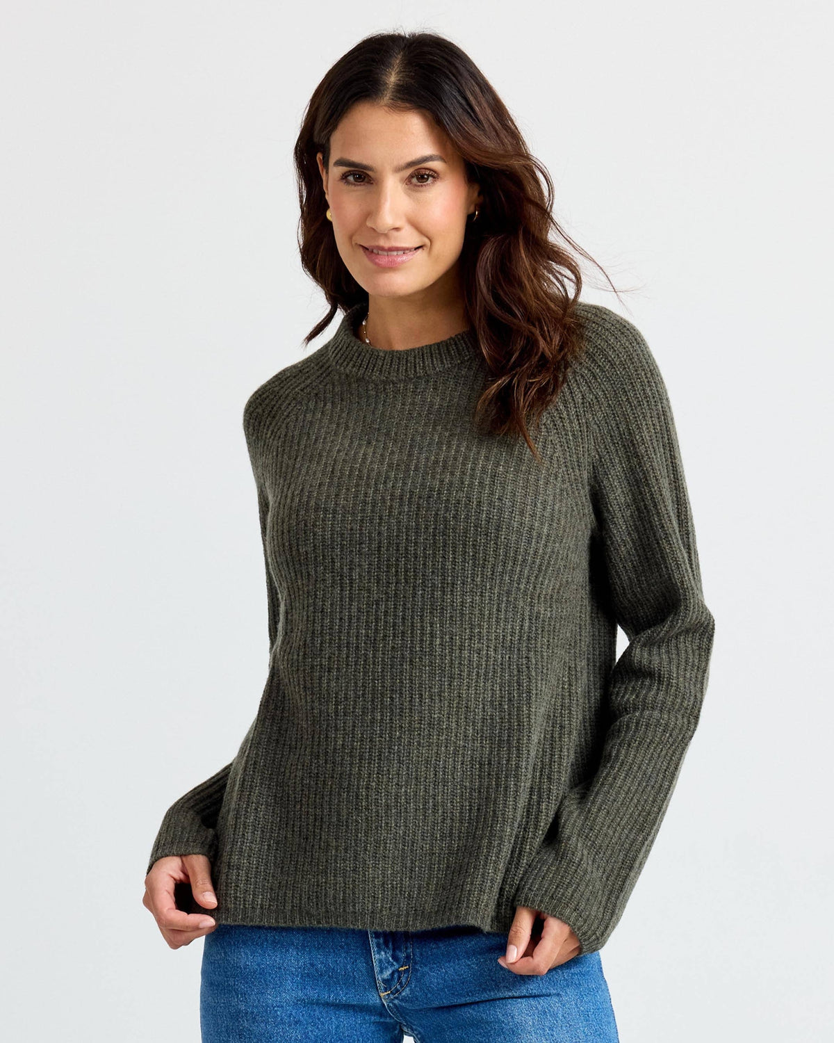 Cashmere Fisherman Crew - Dark Olive