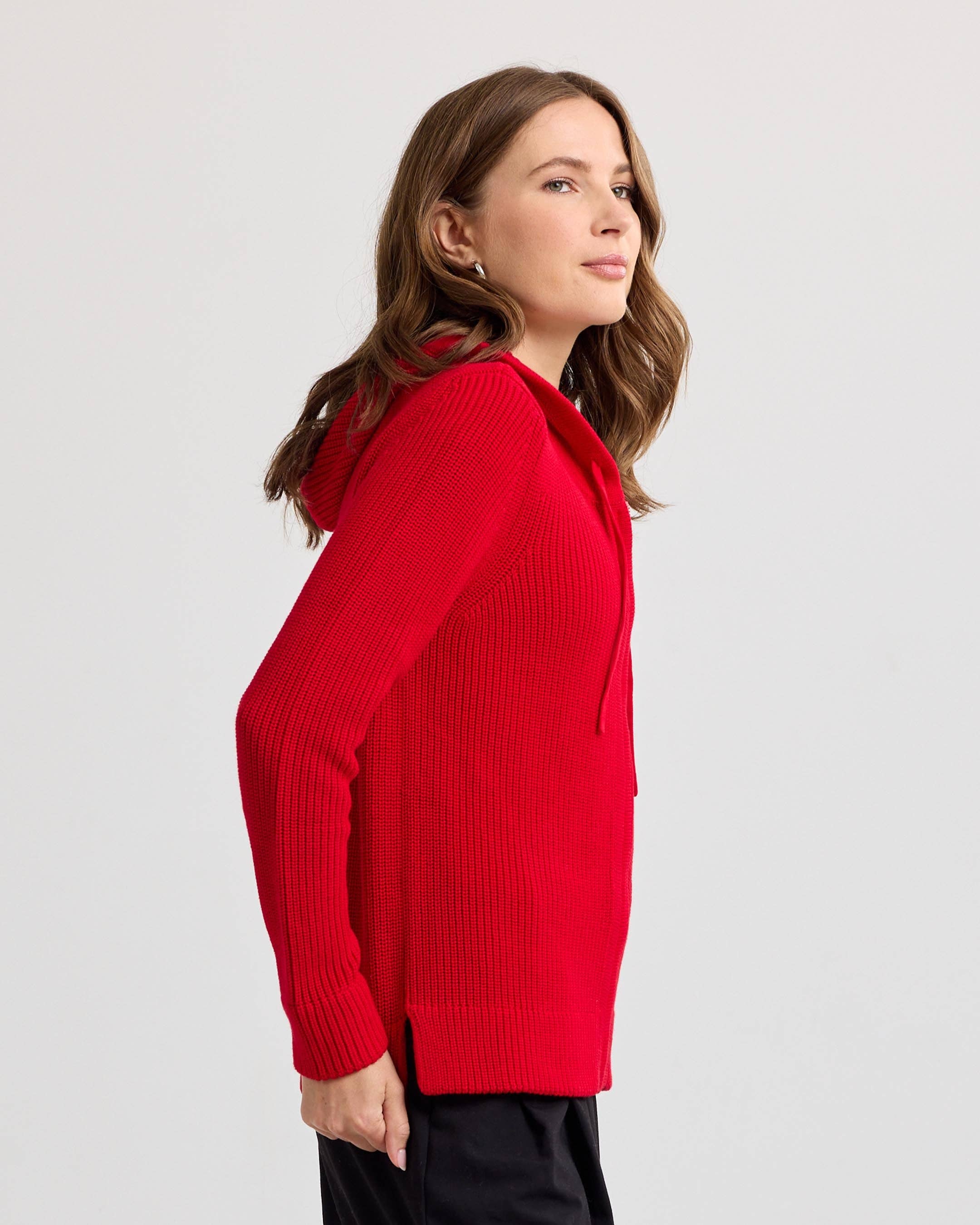 Cotton Fisherman Hoodie - Red