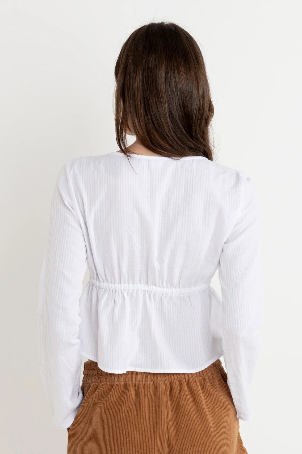 Belle Tie Front Long Sleeve Top - White