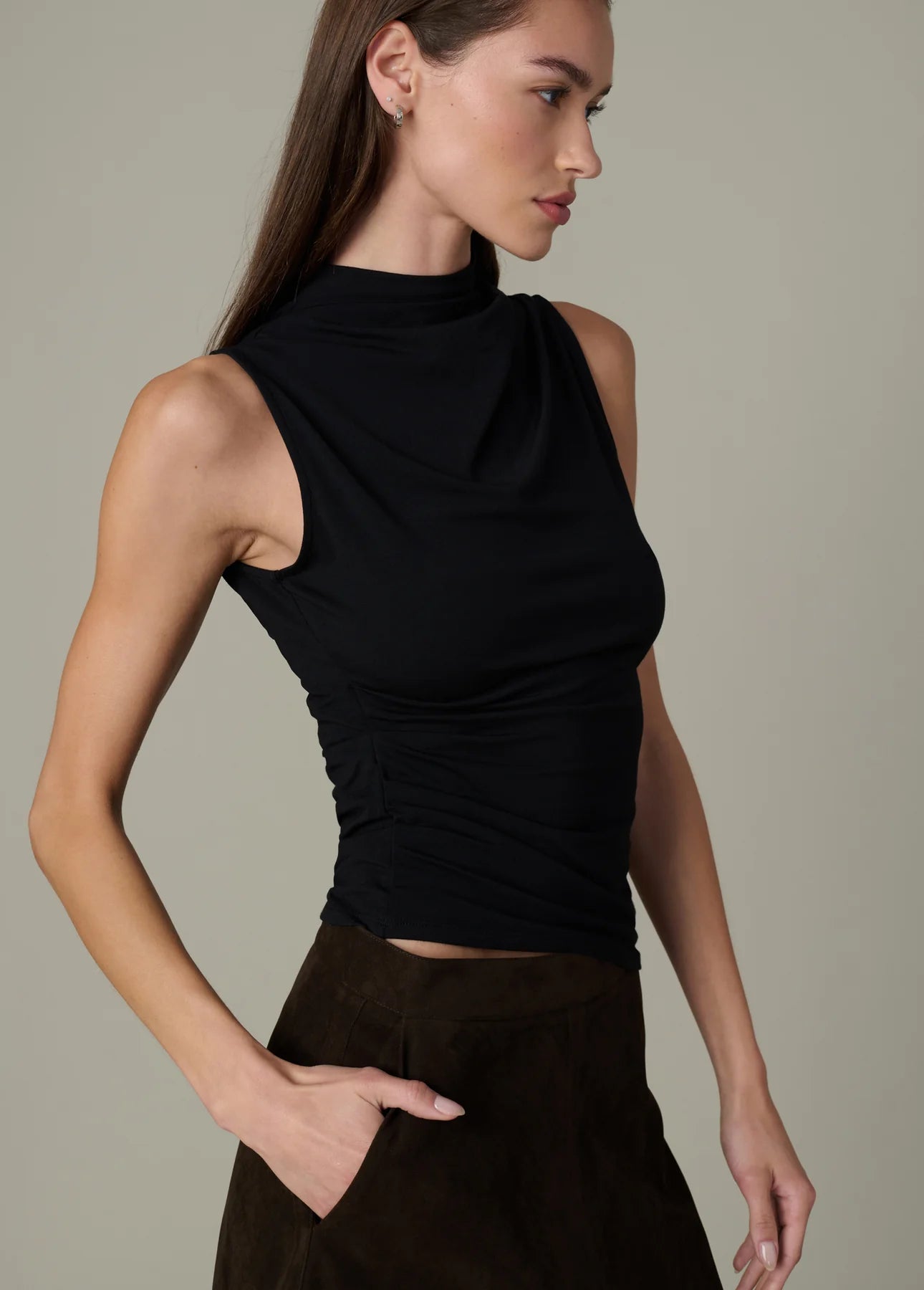 The Dove Draped Sleeveless Top - Black