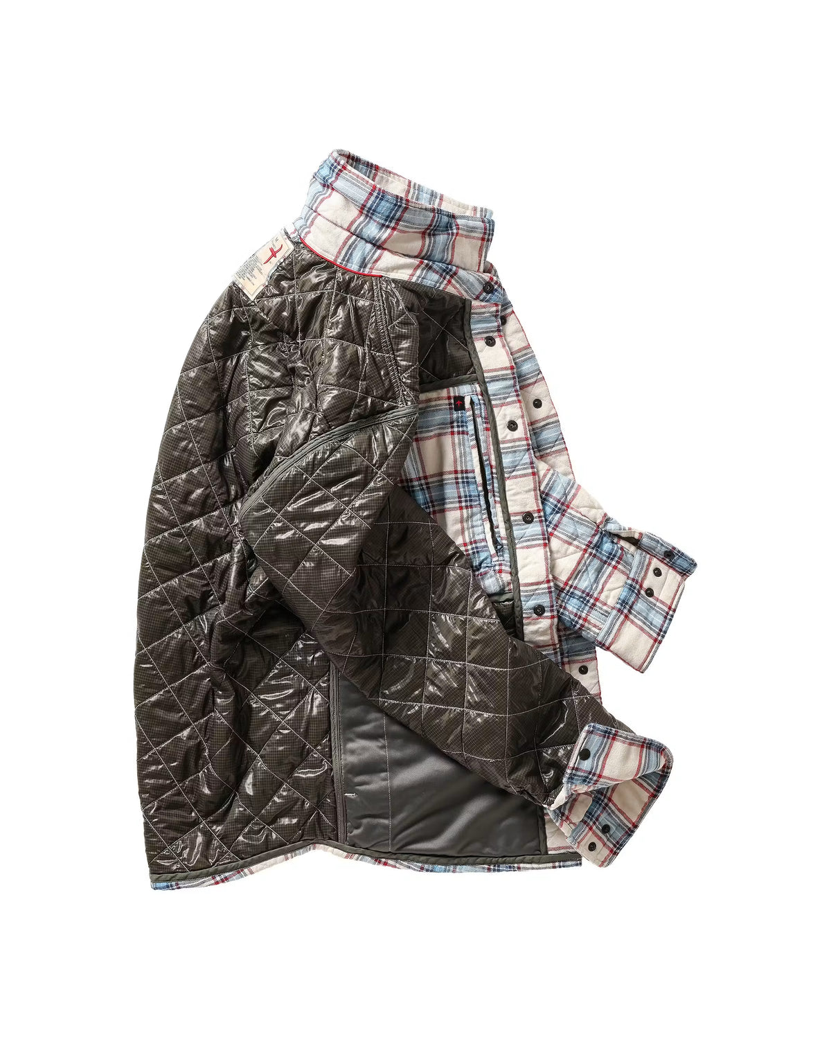 Quilted Flannel Shirt Jacket - White Multi