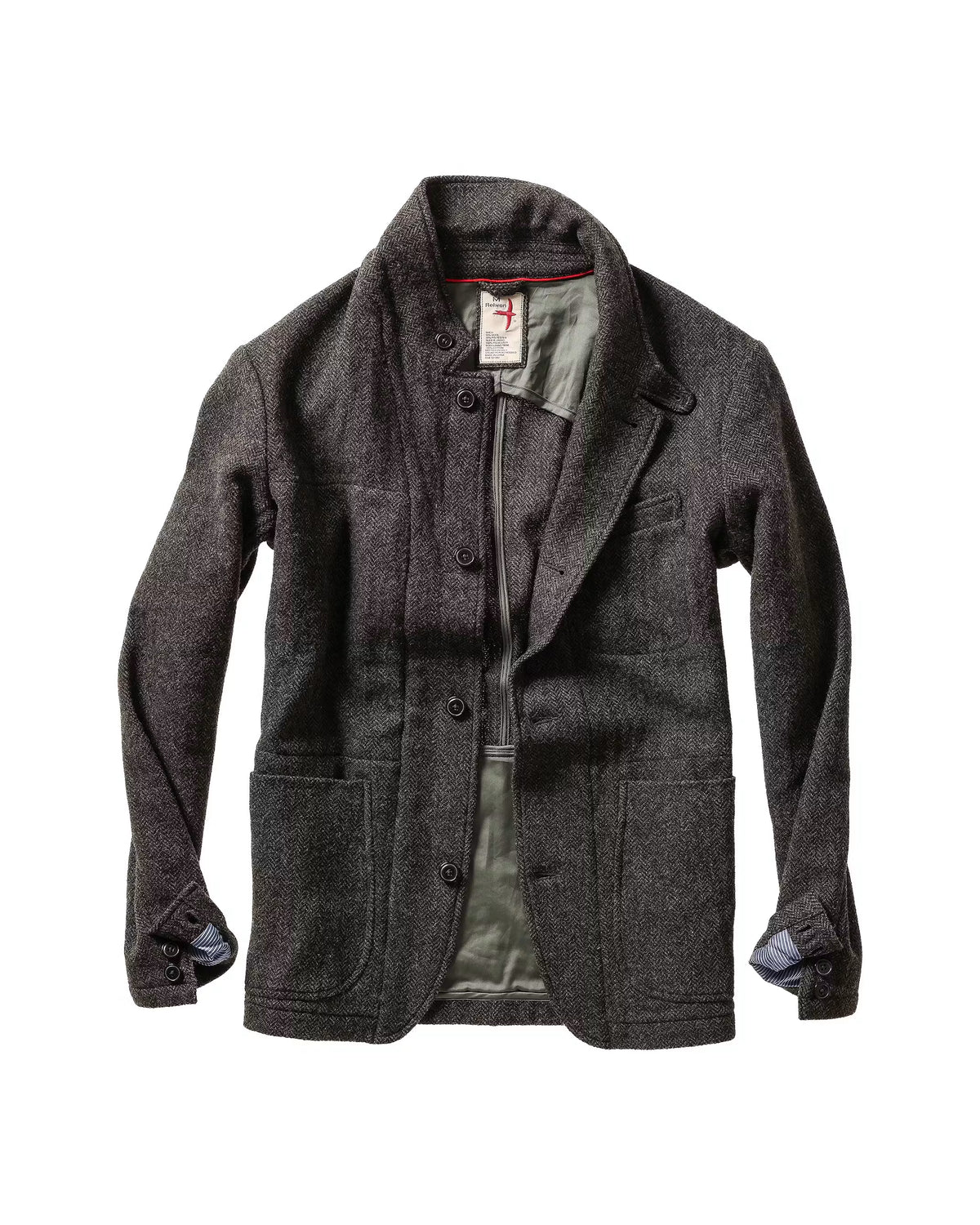 Heritage Trap Blazer - Charcoal Olive Herringbone