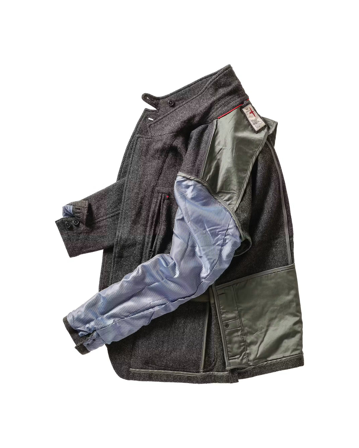 Heritage Trap Blazer - Charcoal Olive Herringbone
