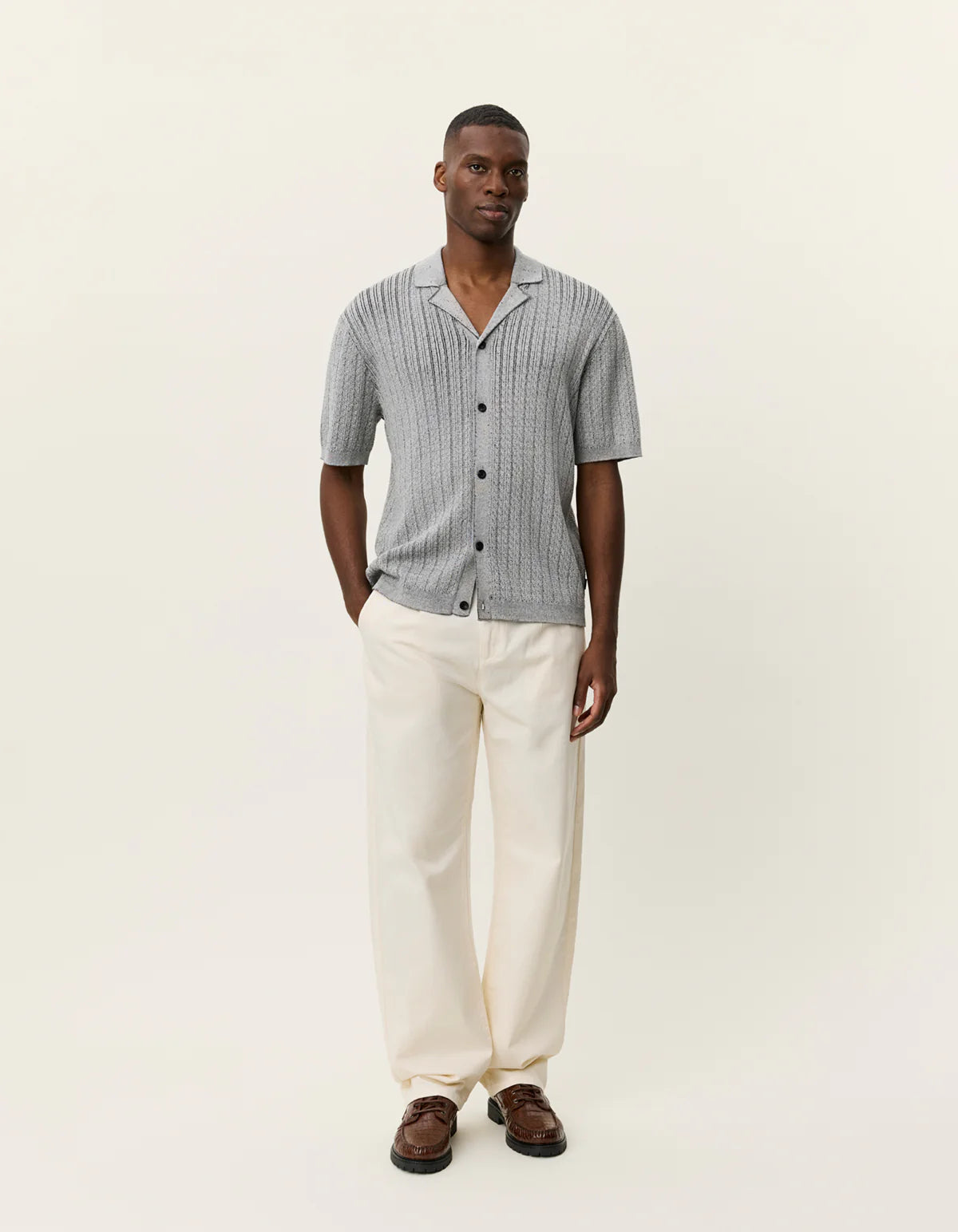 Evan Knitted Shirt - Grey Melange