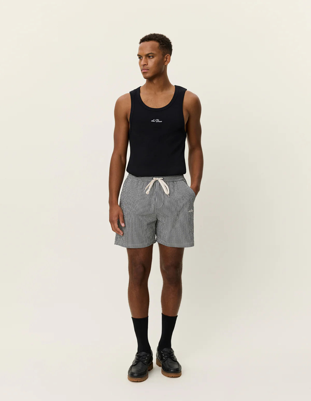 Stan Stripe Seersucker Swim Shorts - Black