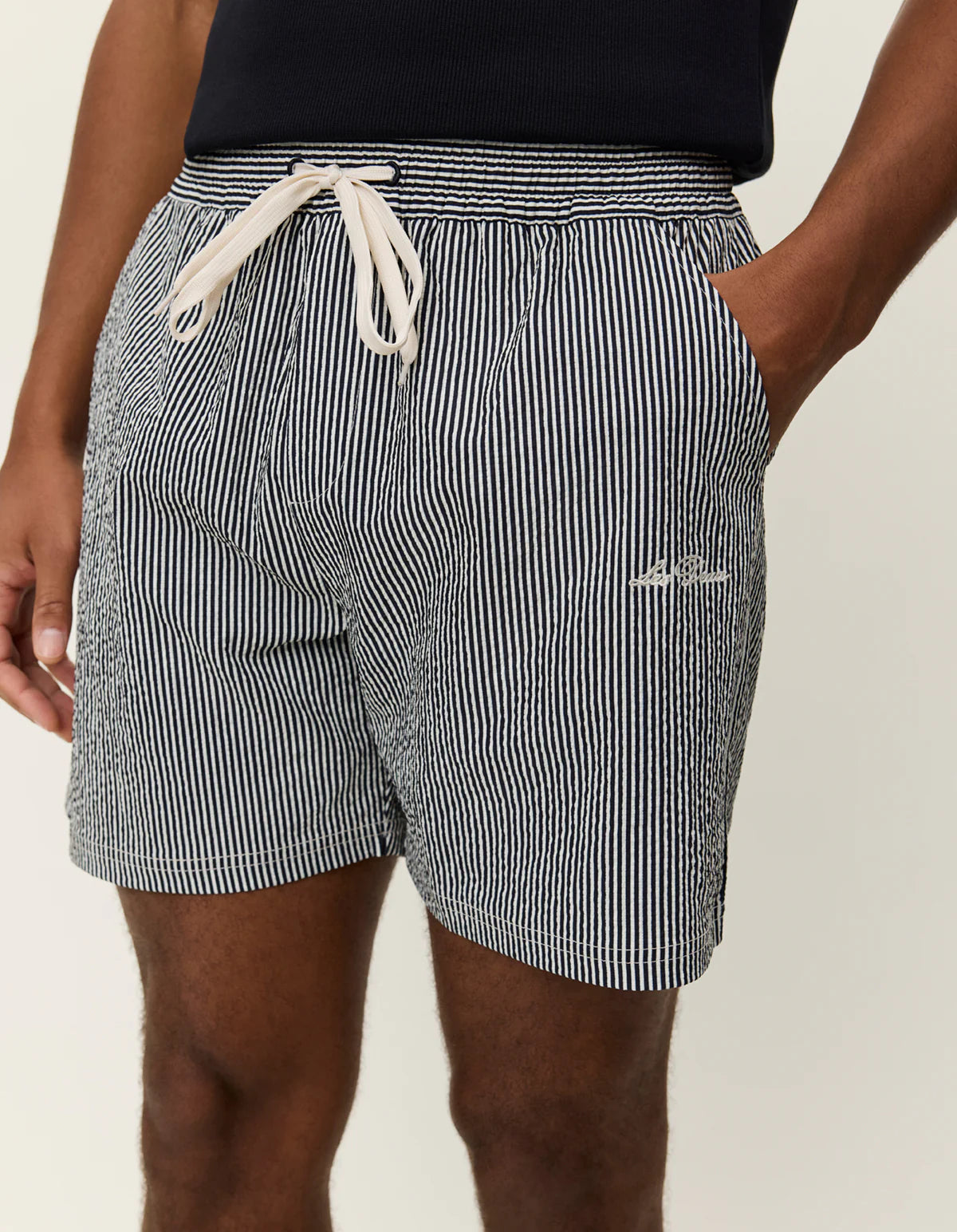 Stan Stripe Seersucker Swim Shorts - Black