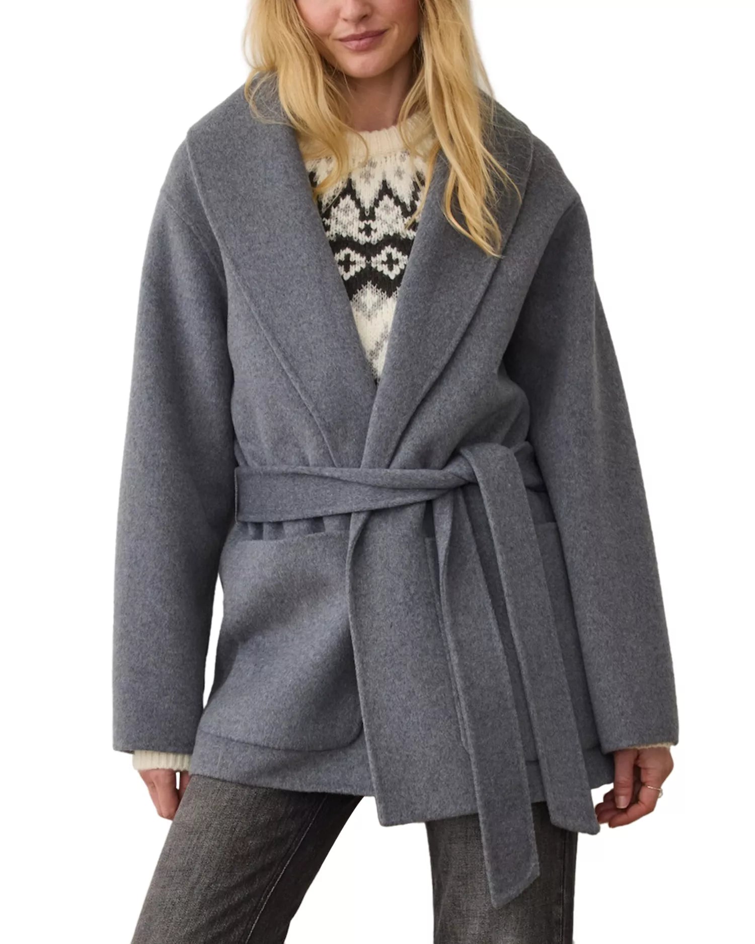 Colette Belted Wool Coat - Medium Grey Heather
