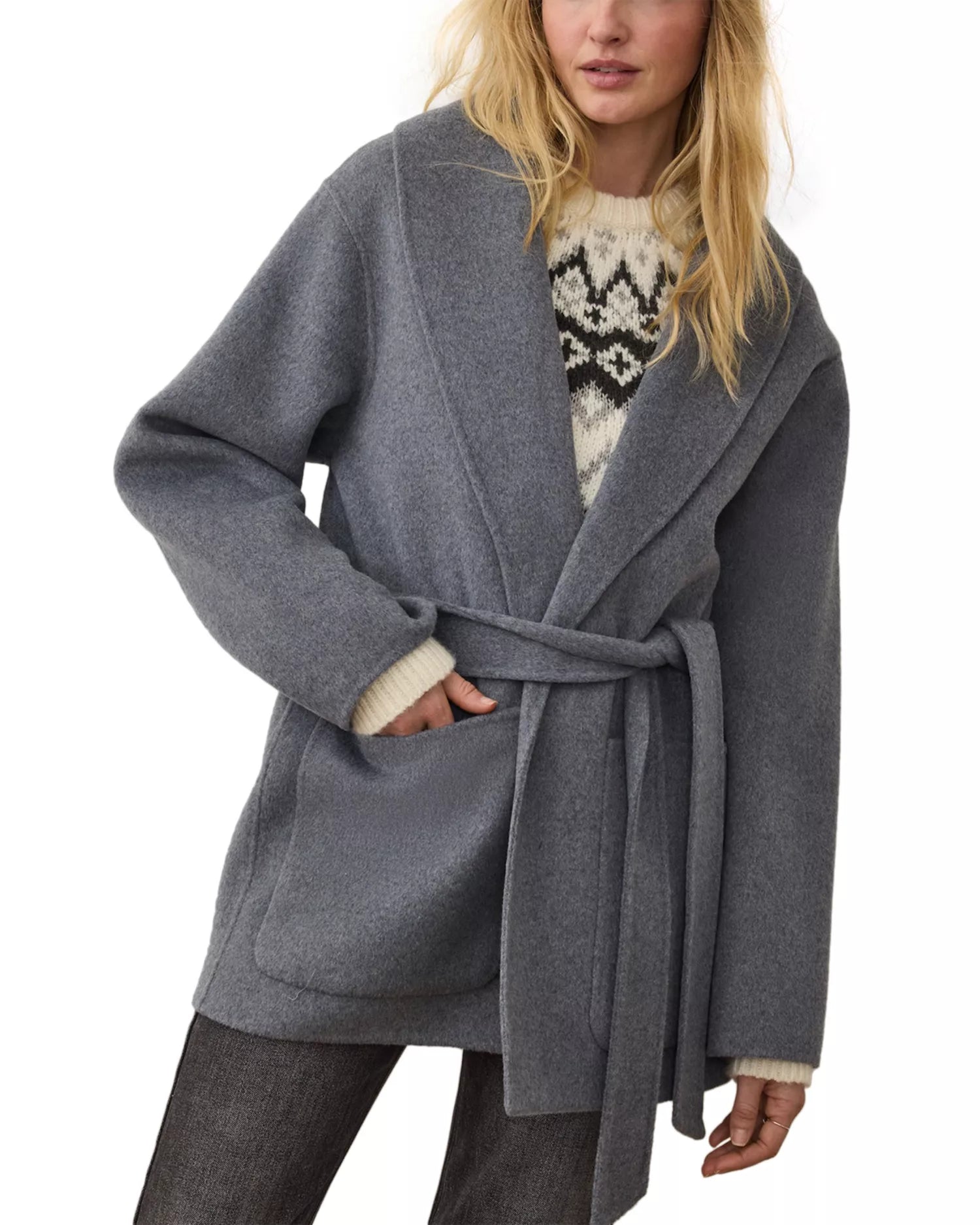 Colette Belted Wool Coat - Medium Grey Heather
