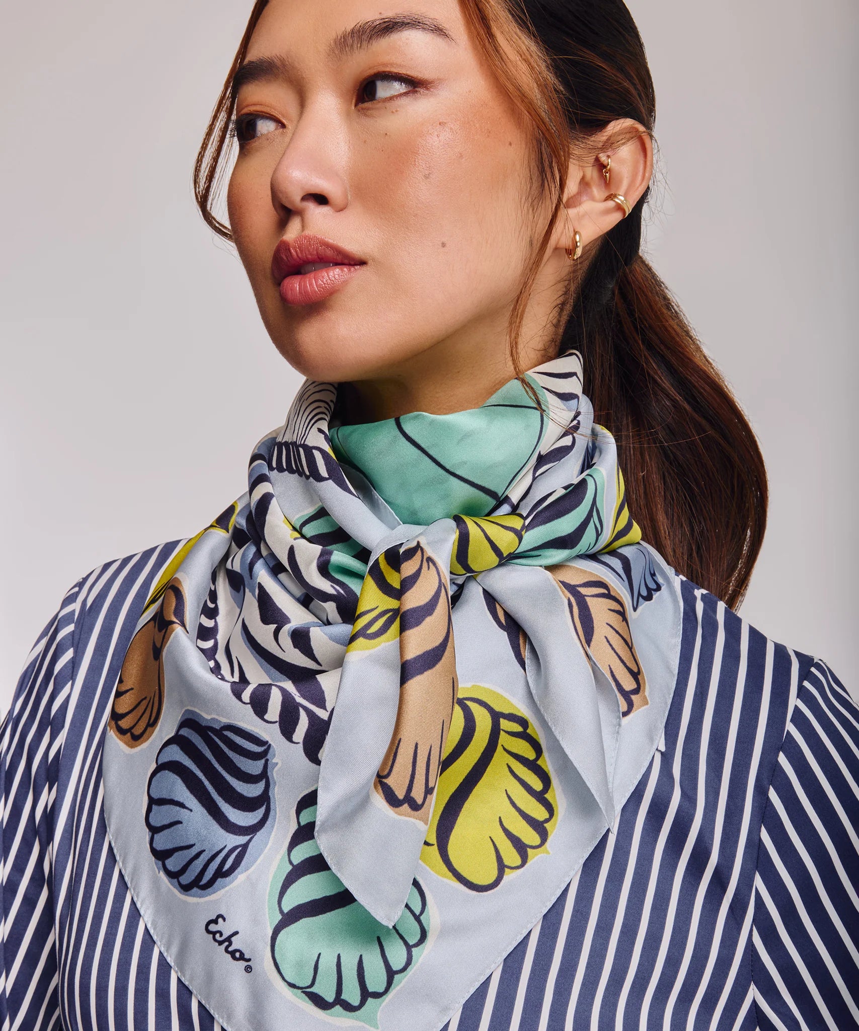 Sail Away 35" Silk Square Scarf - Chambray