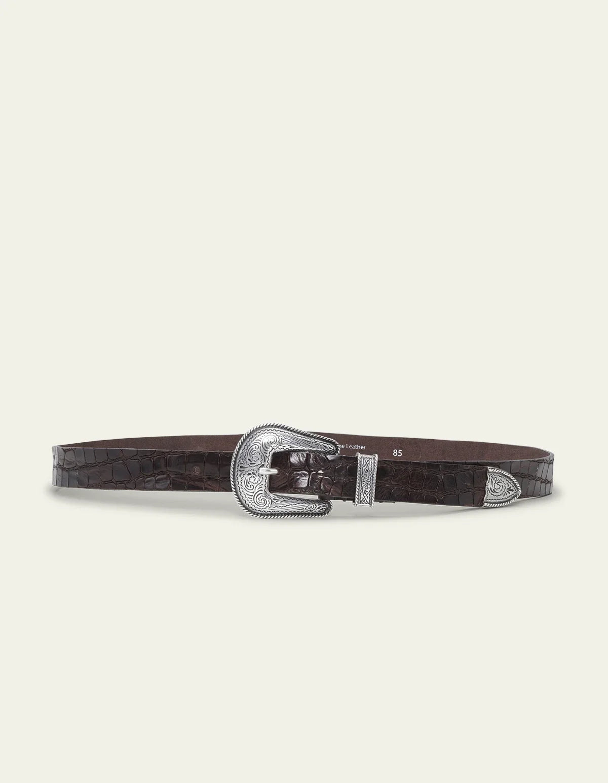 Western Croco Leather Belt - Brown