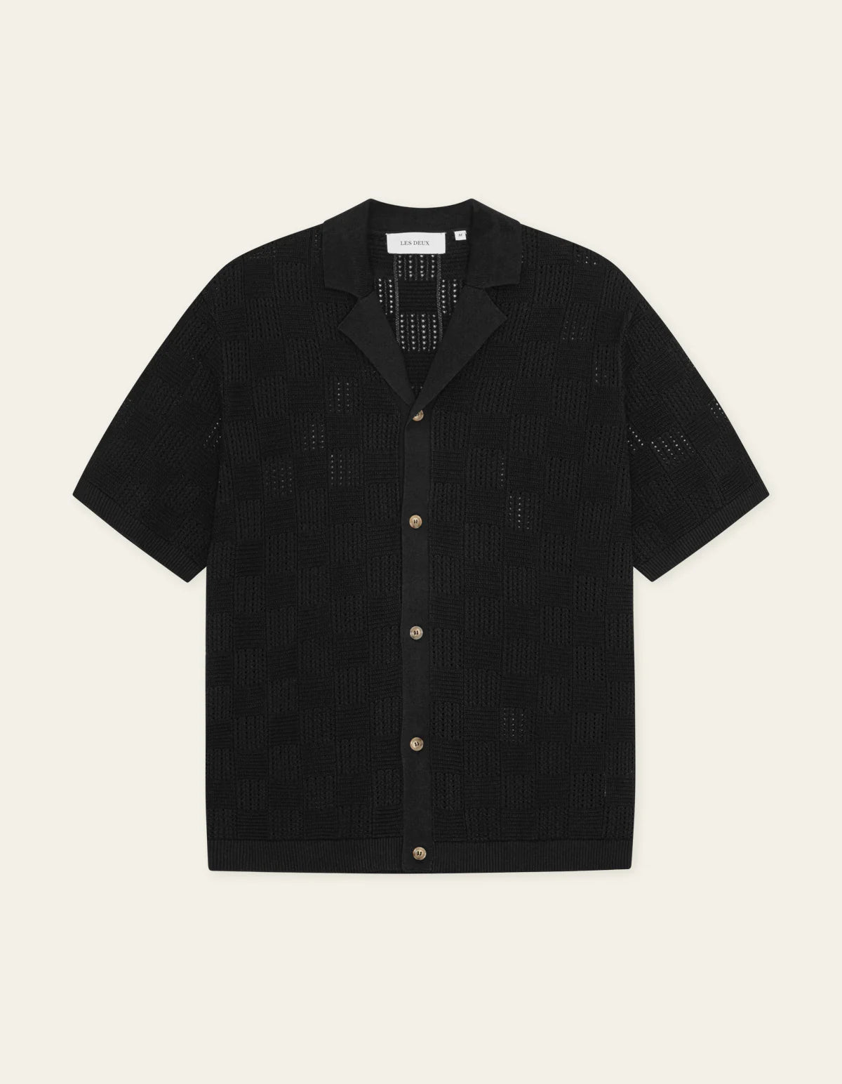 Square Knitted Short Sleeve Shirt - Black