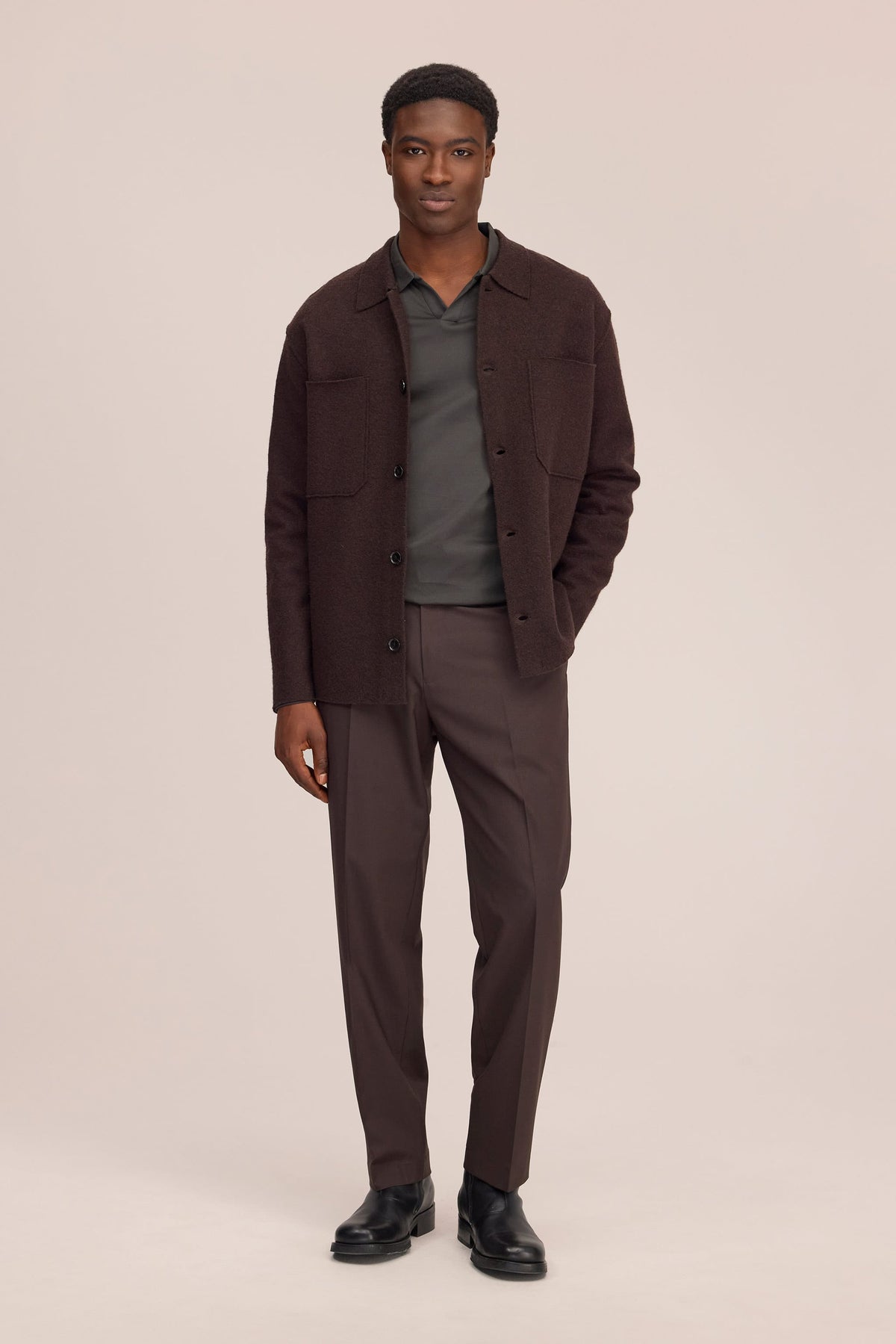 Jonas Boiled Merino Overshirt - Deep Truffle