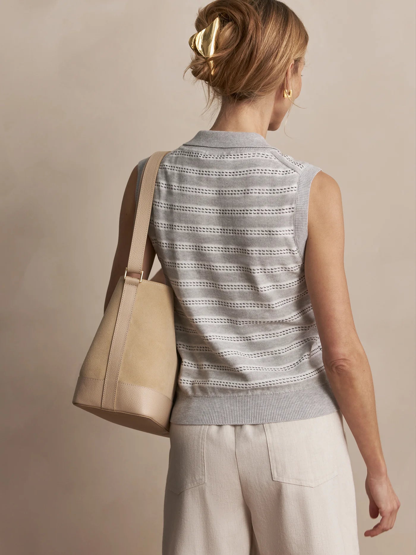 Dannah Knit Stripe Top - Light Grey Marl