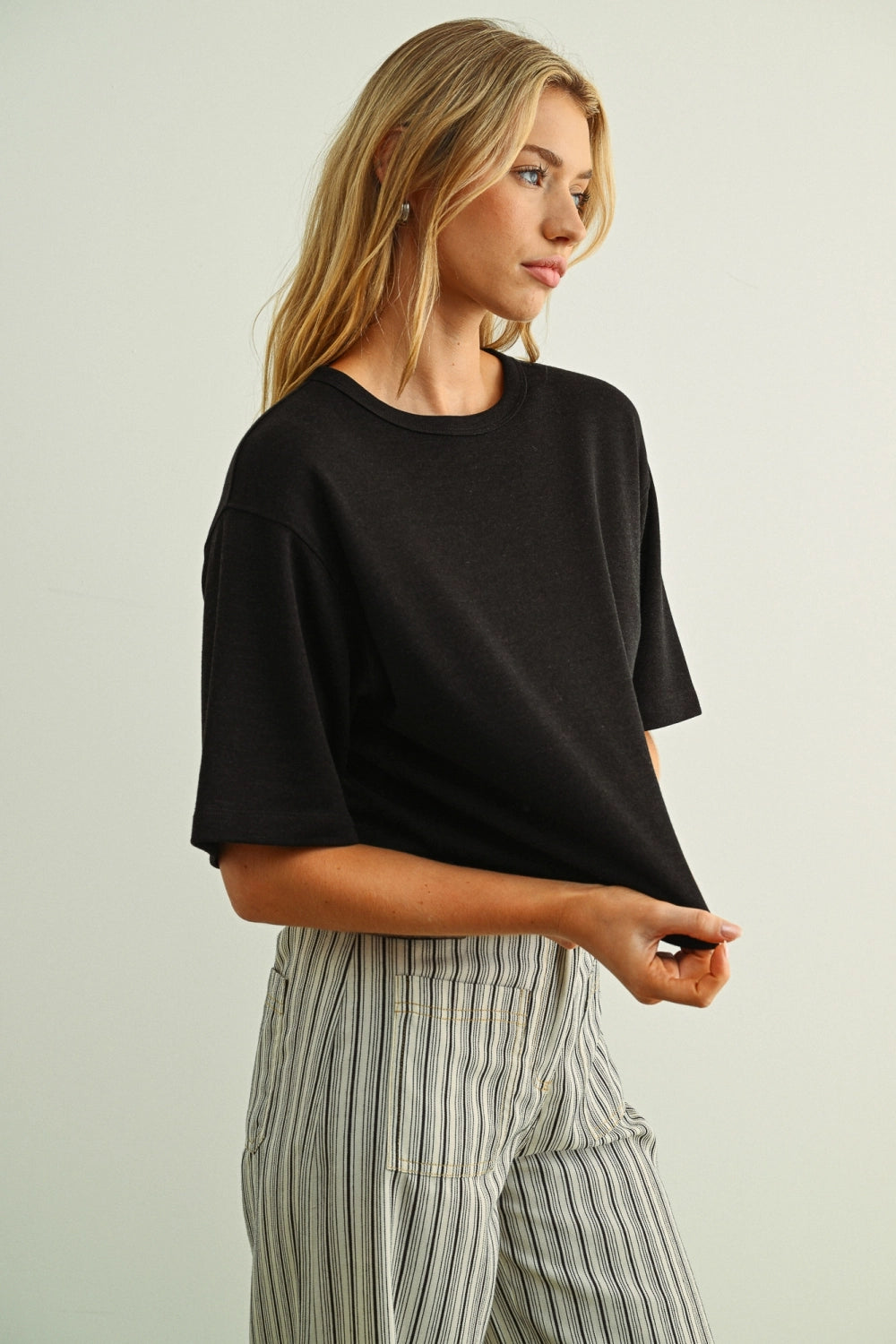 Brushed Knit Boxy Tee - Charcoal