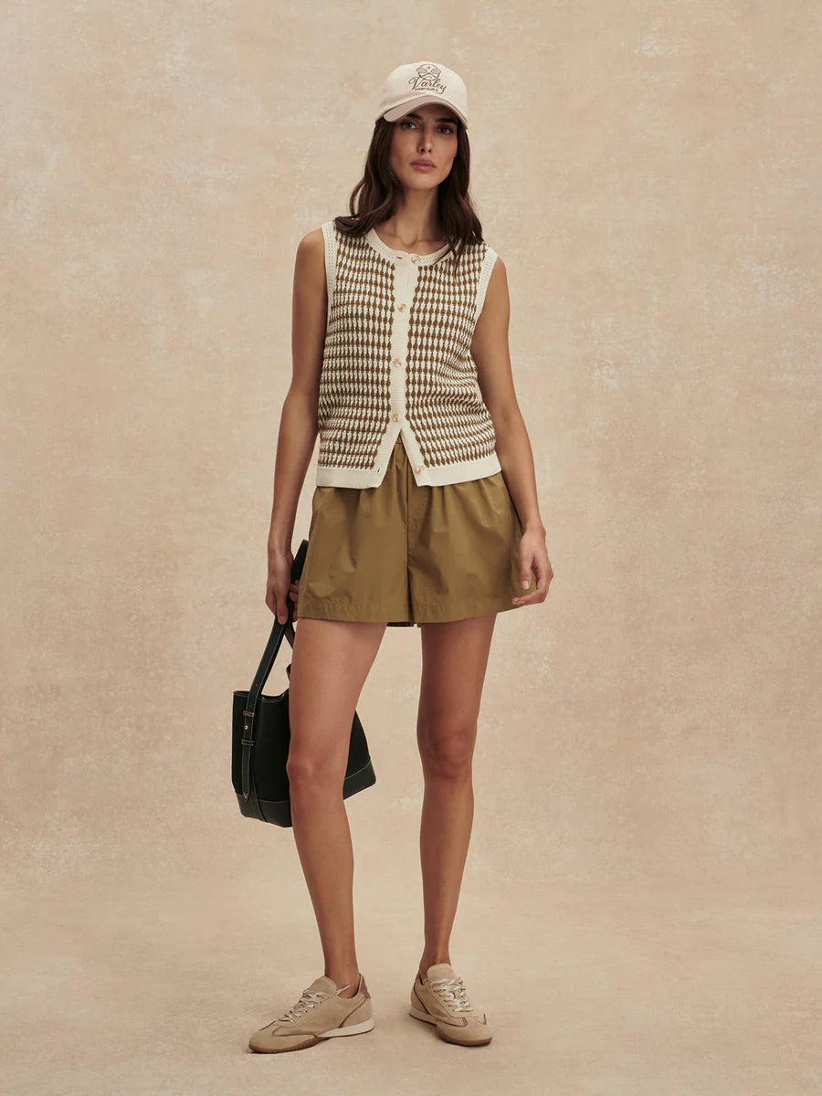 Aura Knit Top - Egret/Golden Olive