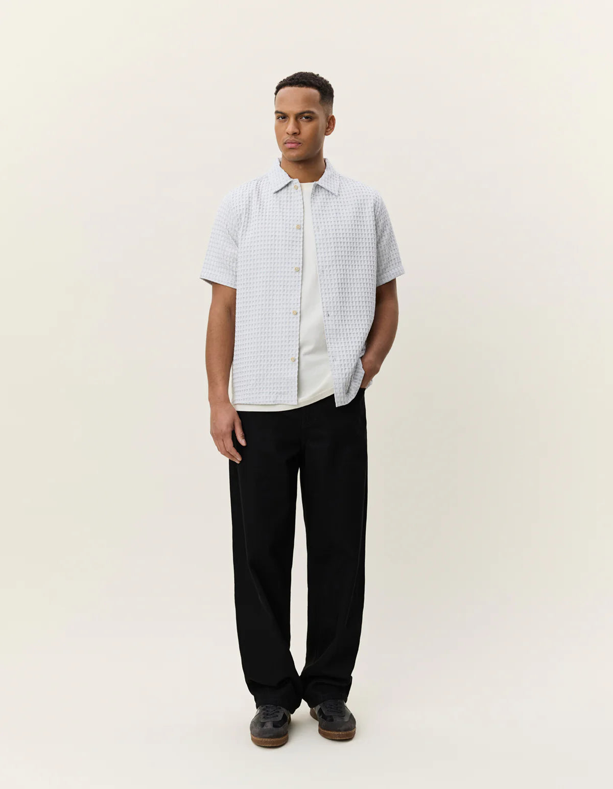 Check Seersucker Short Sleeve Shirt - Light Ivory