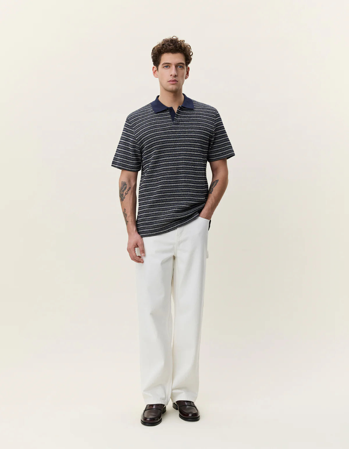 Knitted Stripe Polo - Dark Blue Night