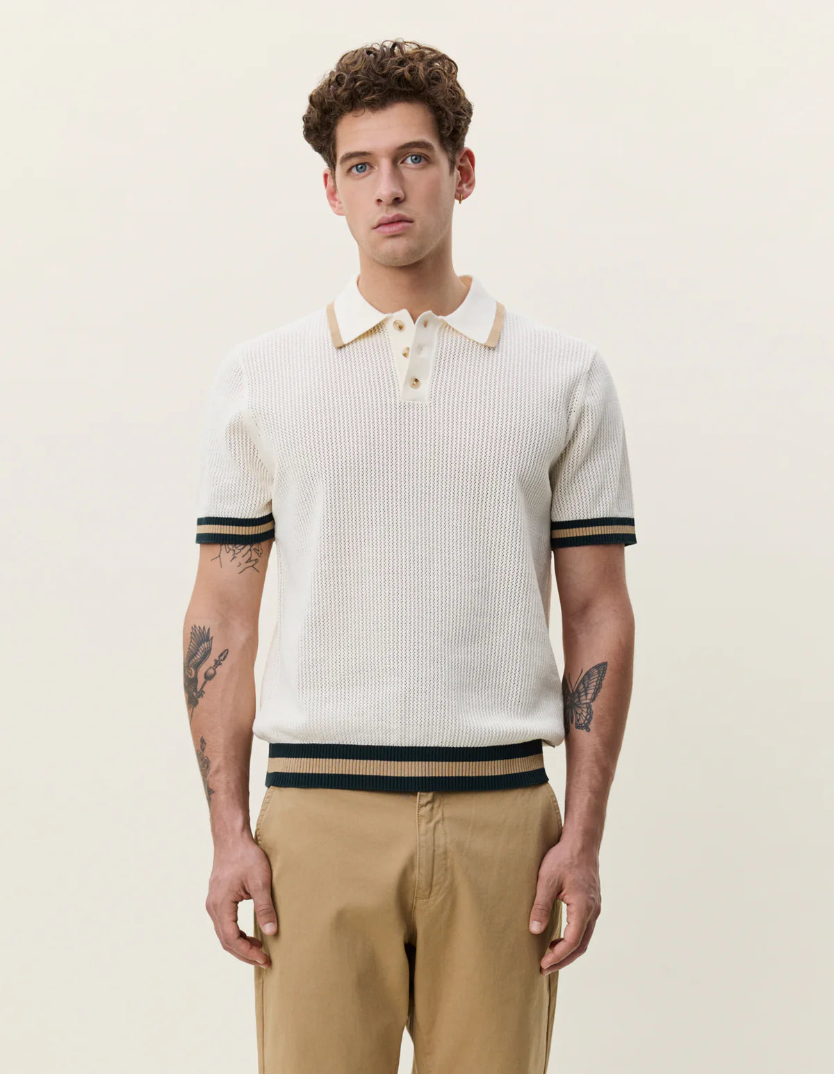Lace Knitted Polo - Eggnog White