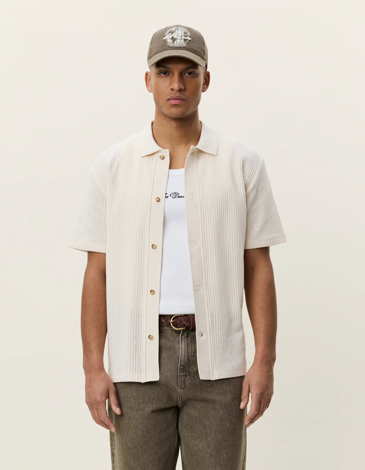 Pointelle Short Sleeve Shirt - Eggnog White