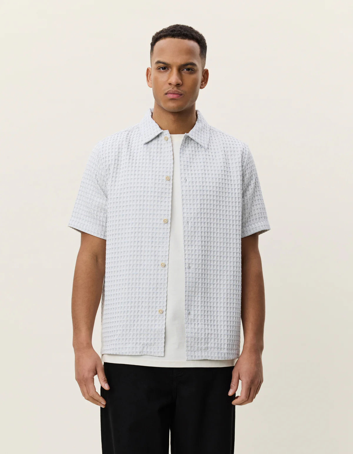 Check Seersucker Short Sleeve Shirt - Light Ivory