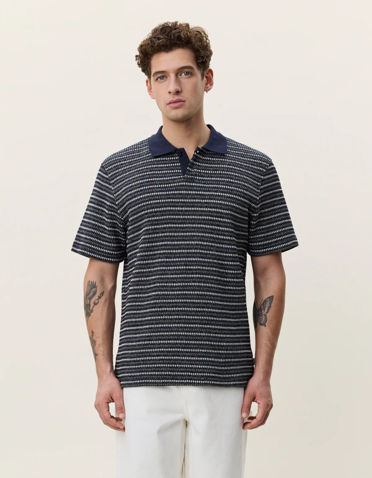 Knitted Stripe Polo - Dark Blue Night