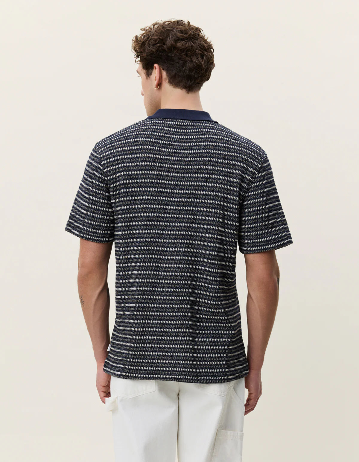 Knitted Stripe Polo - Dark Blue Night
