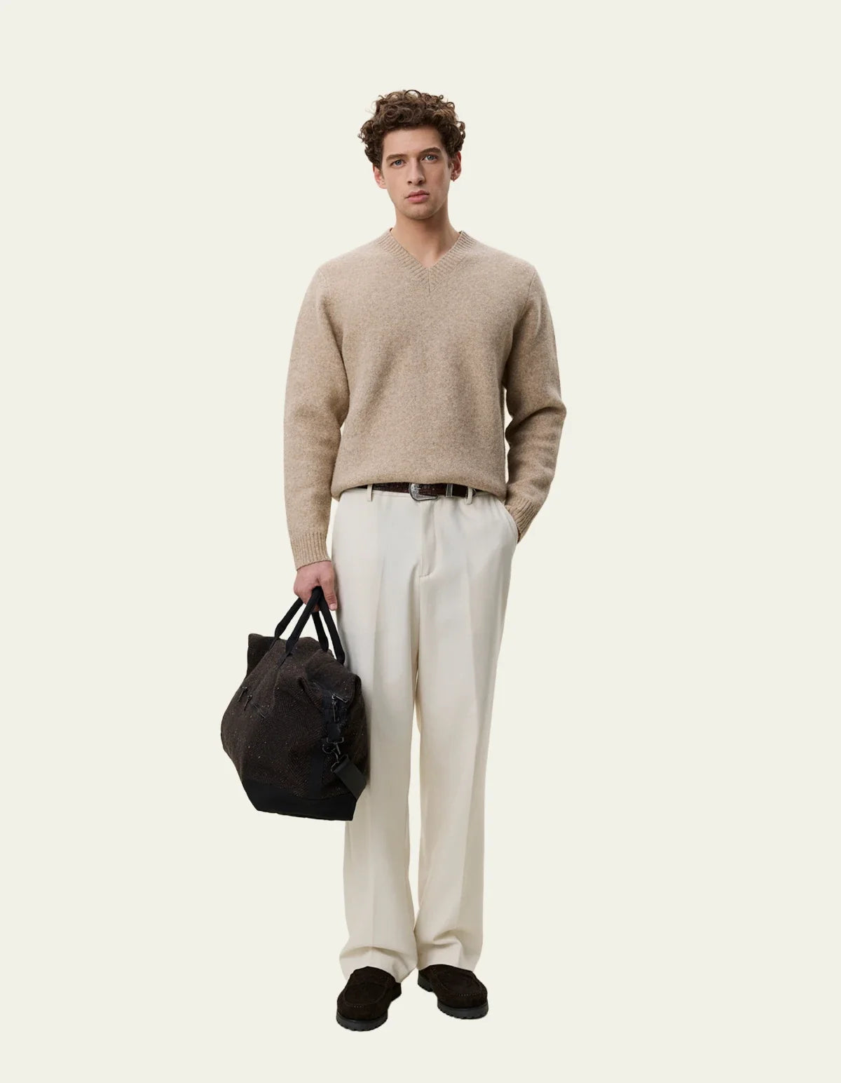 Melange V-Neck Knit - Light Sand Melange