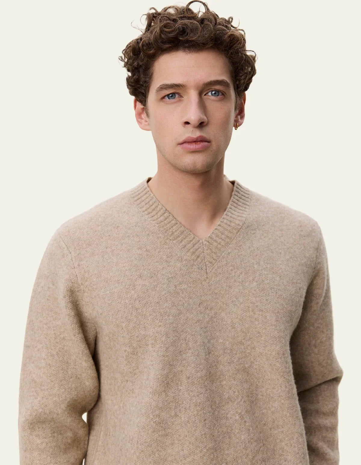 Melange V-Neck Knit - Light Sand Melange