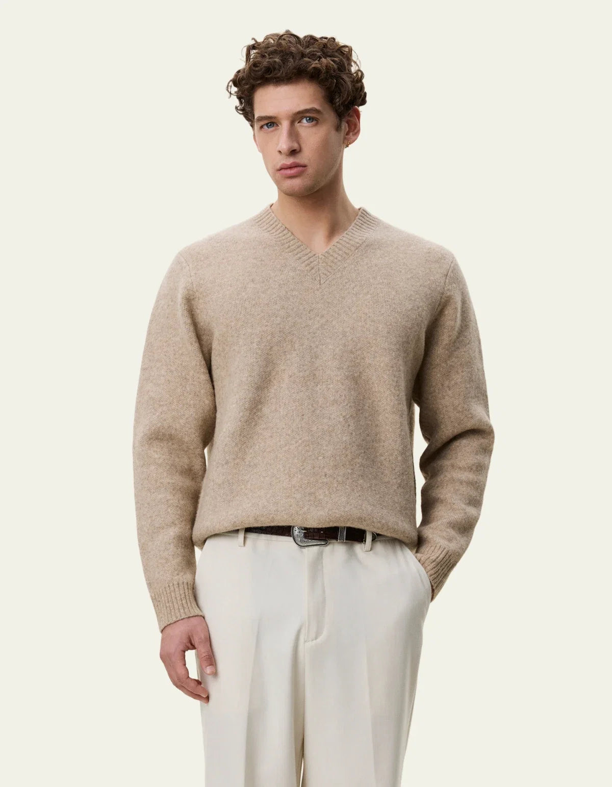Melange V-Neck Knit - Light Sand Melange