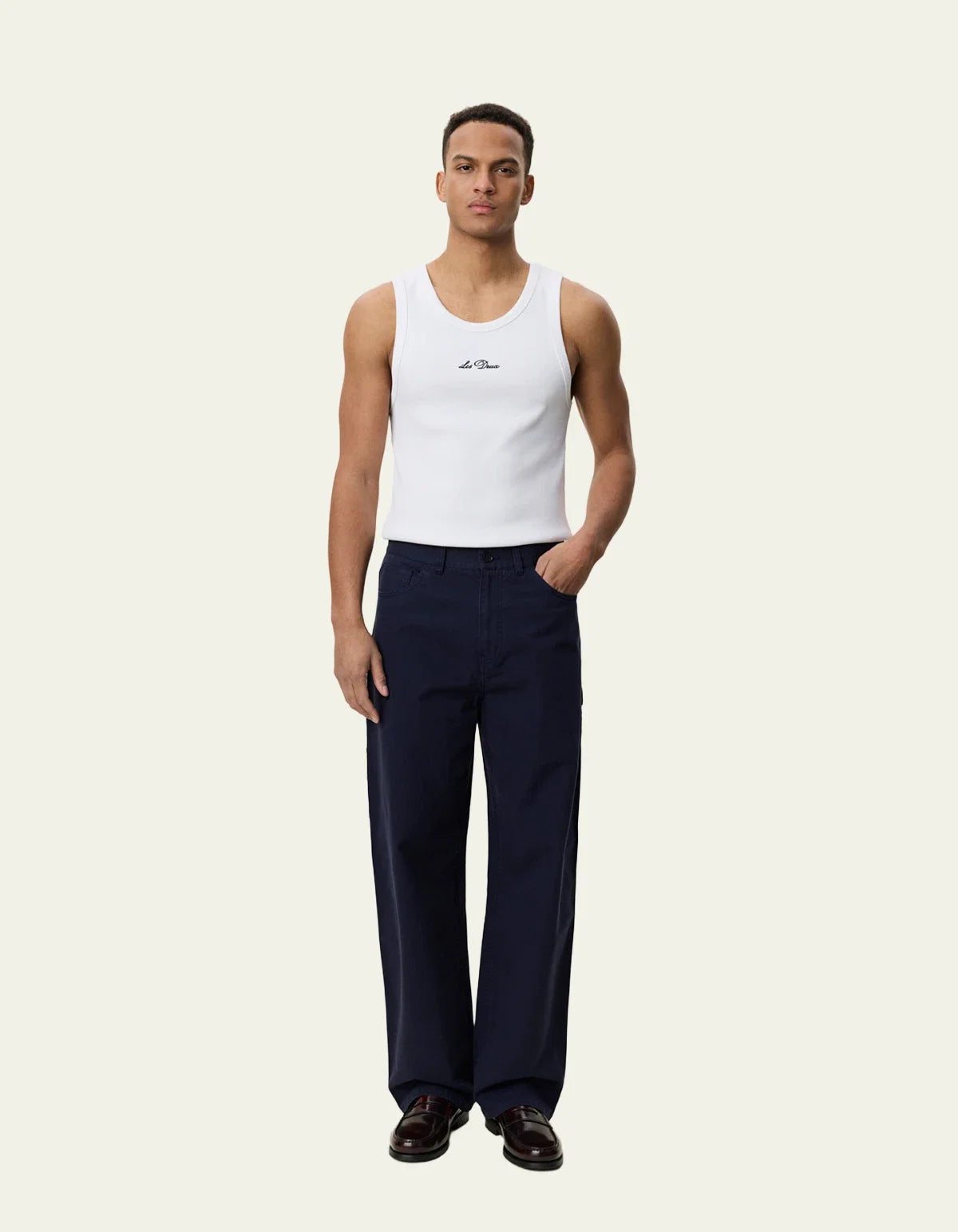 Roi Carpenter Herringbone Pants - Dark Navy Blue