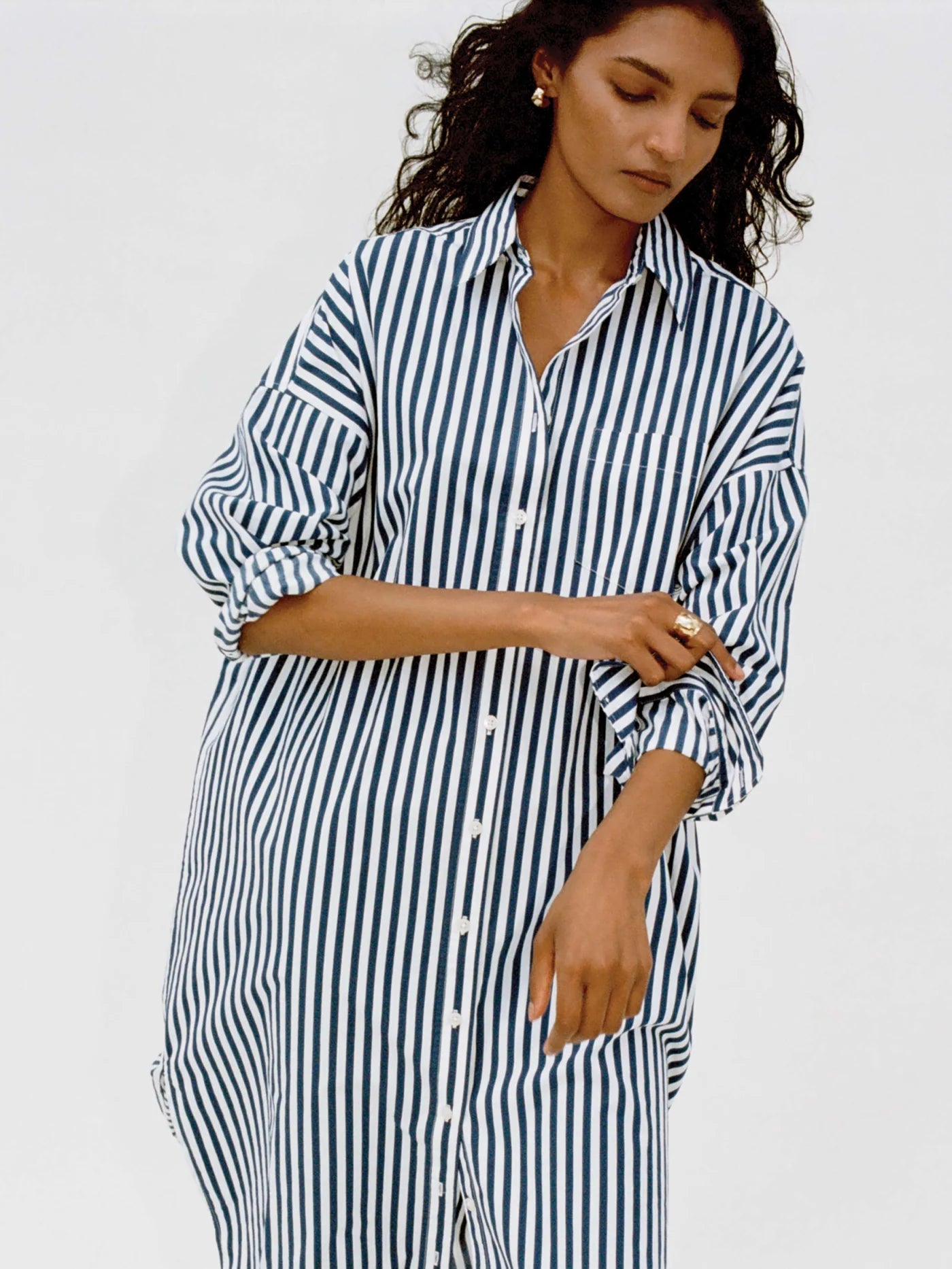 Coastal Poplin Rio Shirtdress - Seaside Stripe