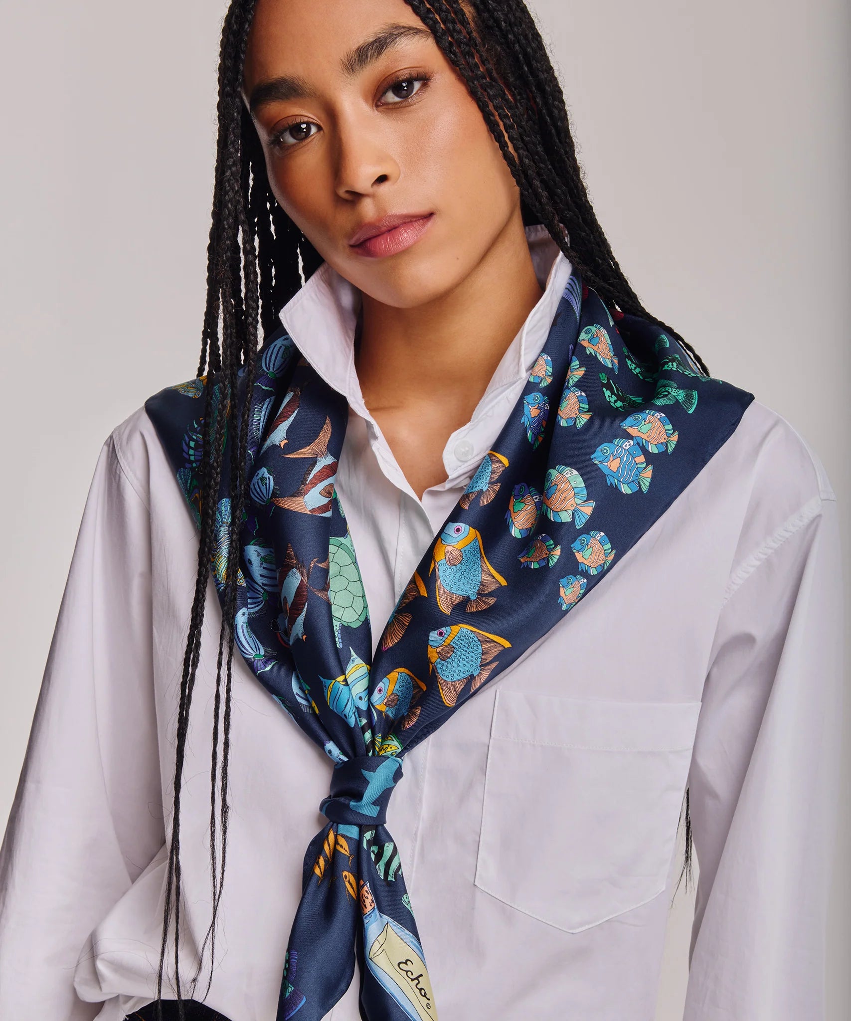 Lost At Sea 35" Silk Square Scarf - Navy
