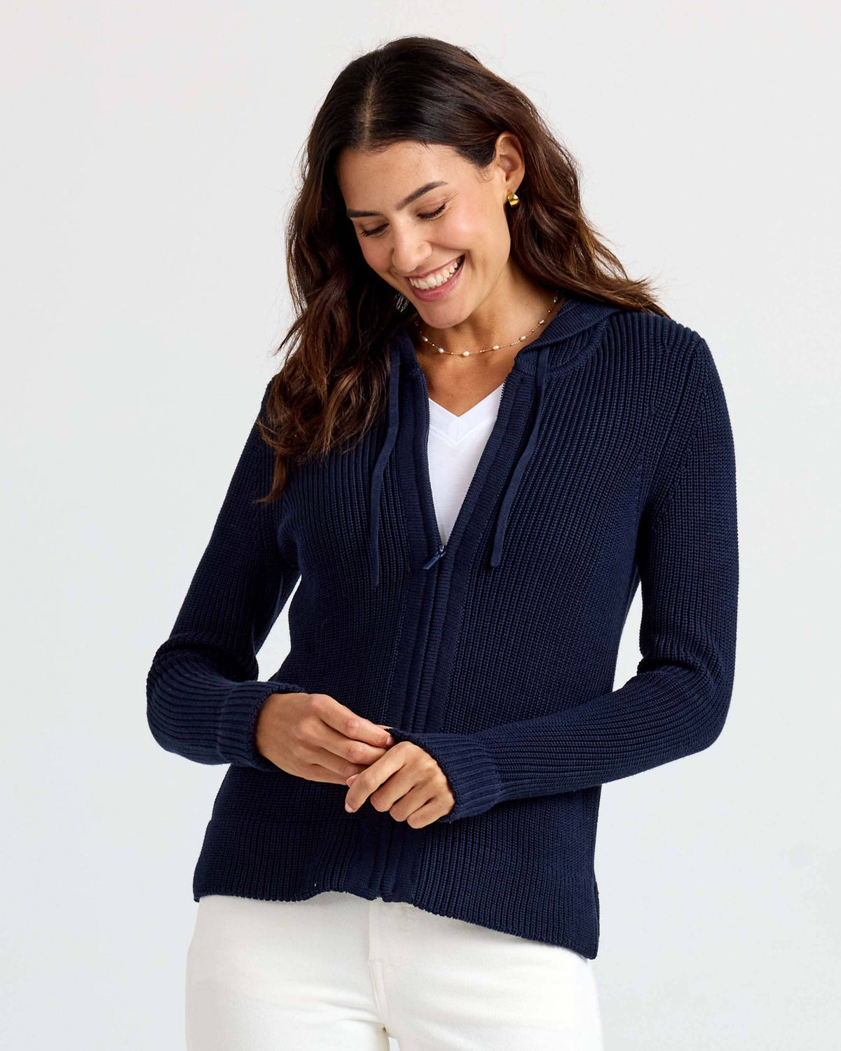 Cotton Fisherman Hoodie - Navy