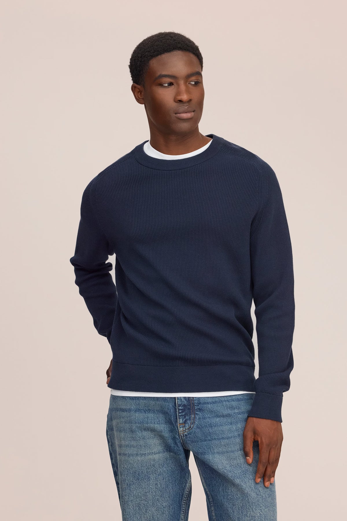 Kevin Ribbed Organic Cotton Sweater - Navy Blue