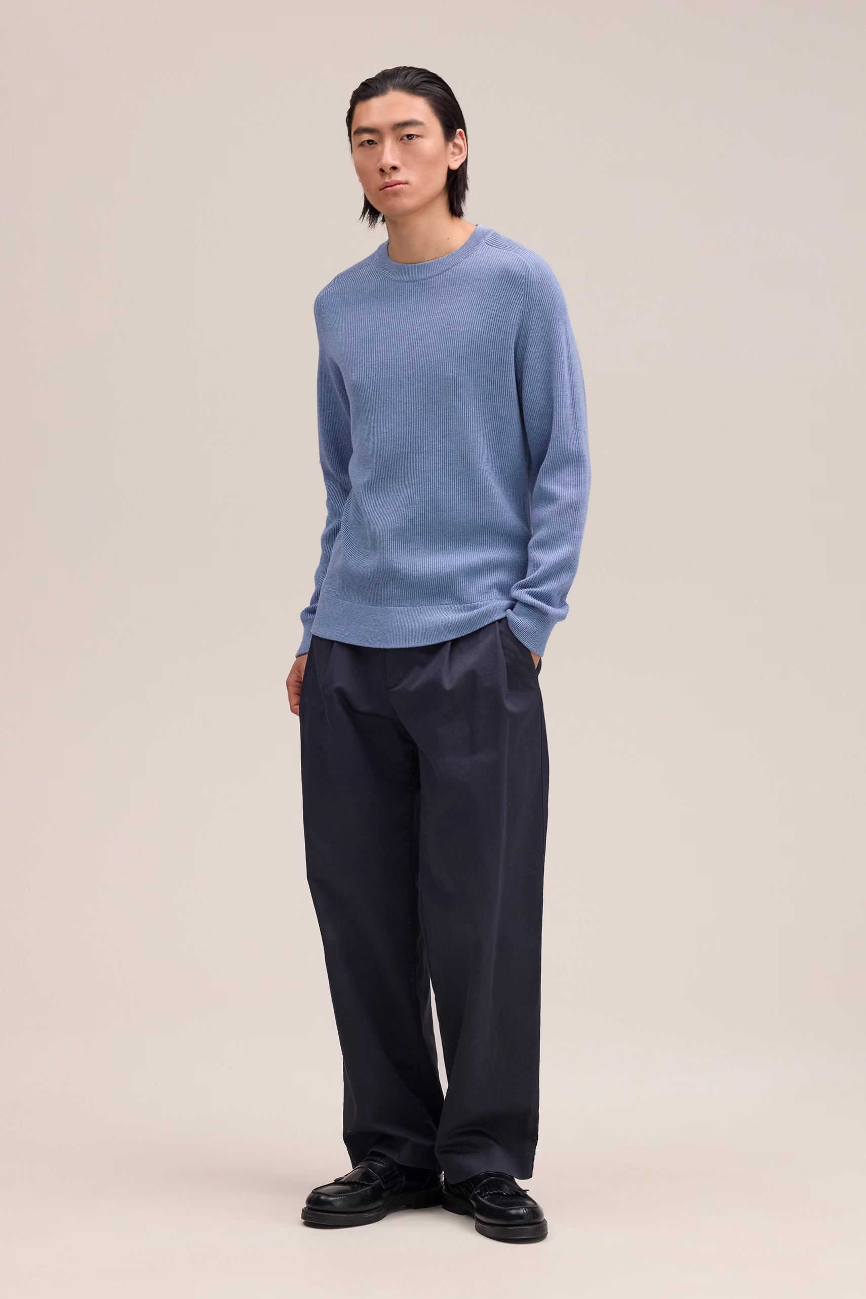 Kevin Ribbed Organic Cotton Sweater - Stone Blue