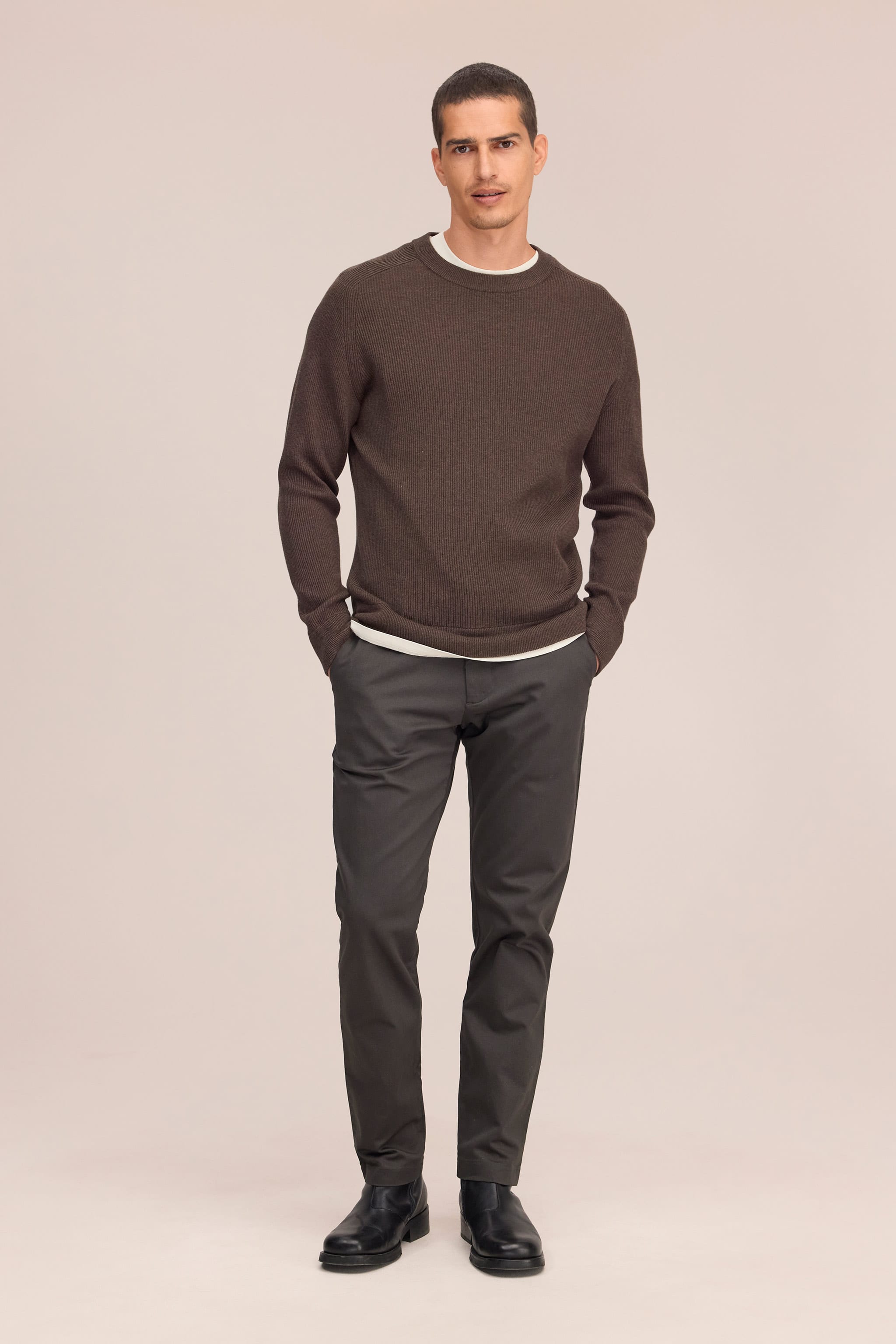 Kevin Ribbed Organic Cotton Sweater - Deep Truffle