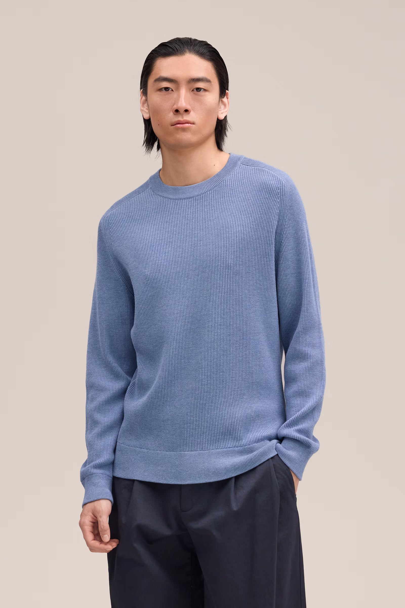 Kevin Ribbed Organic Cotton Sweater - Stone Blue