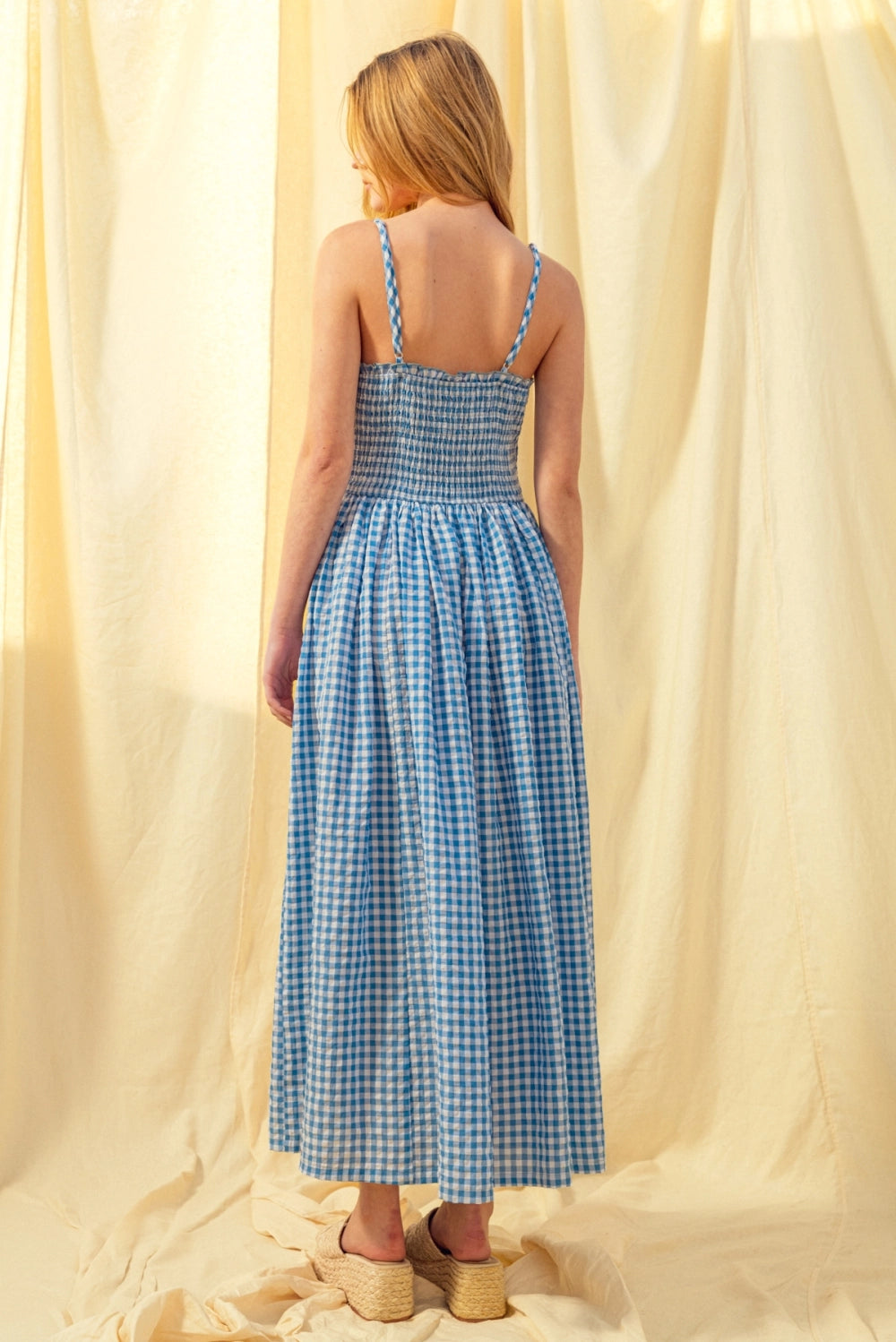 knee length dresses for ladies Coastal Chic Gingham Babydoll Maxi Dress Black White / L main image 0