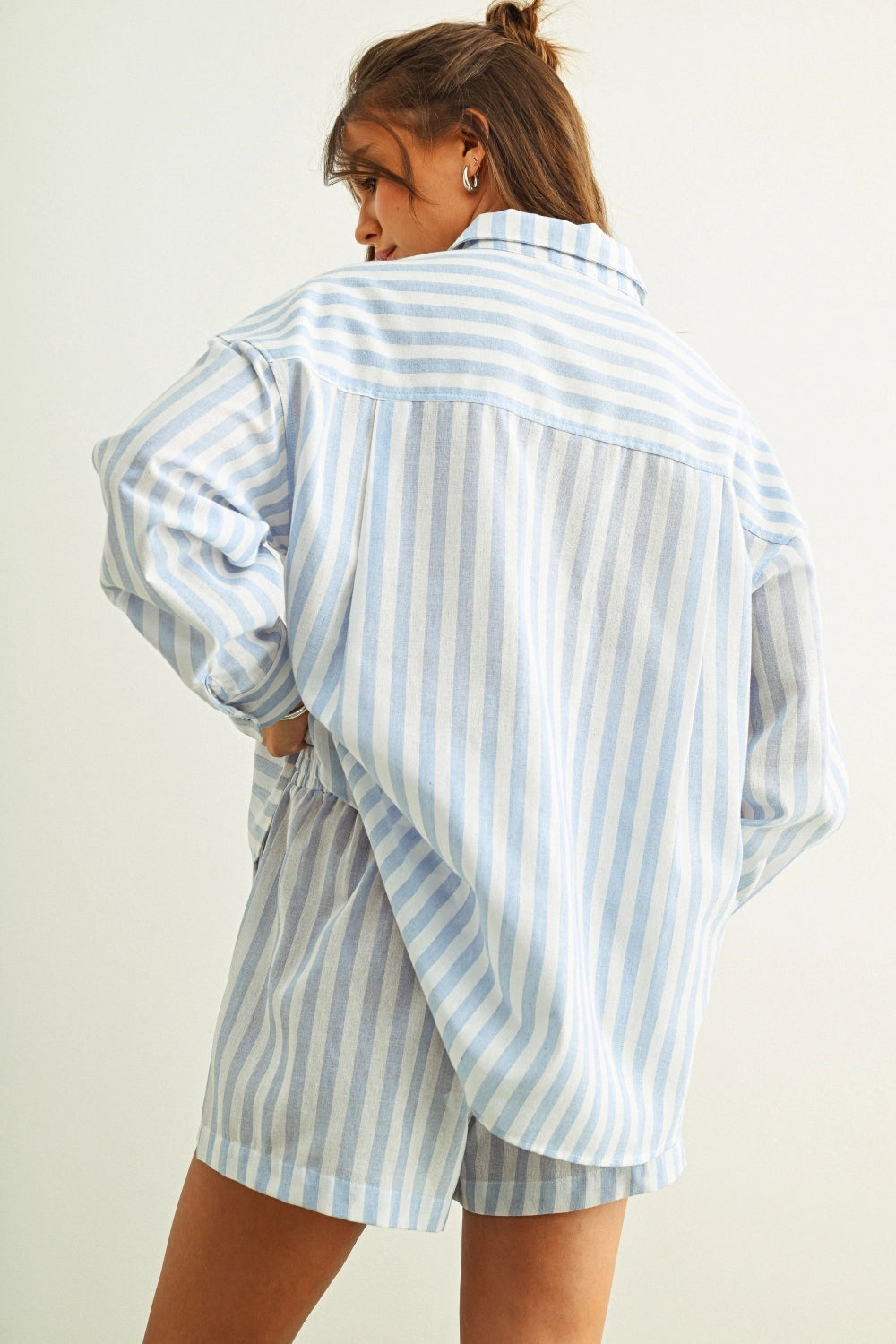 Striped Elastic Waist Shorts - Blue