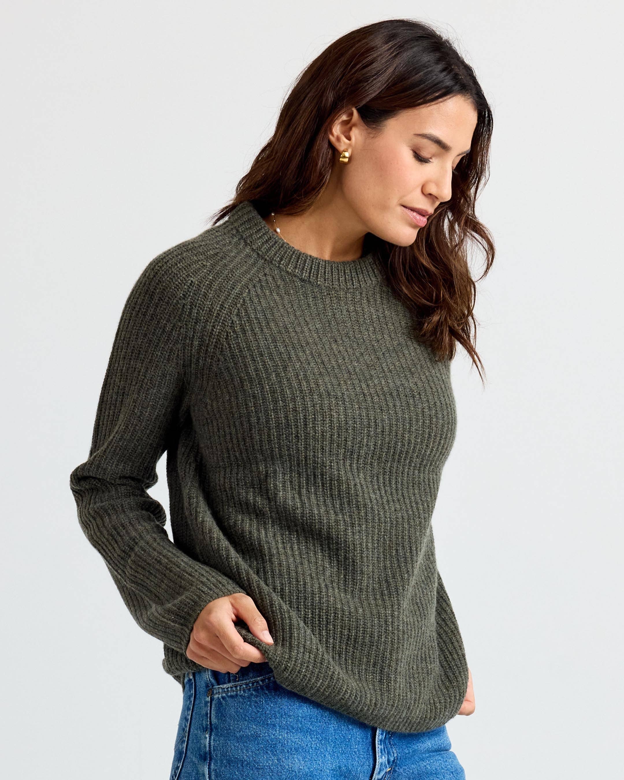 Cashmere Fisherman Crew - Dark Olive