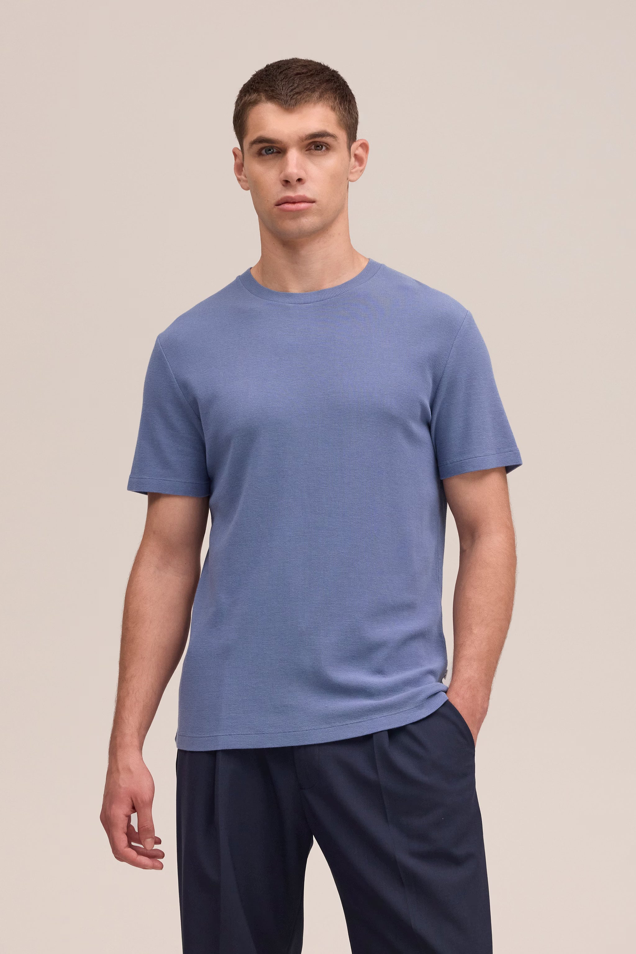 Clive - Waffle Knit Tee - Stone Blue